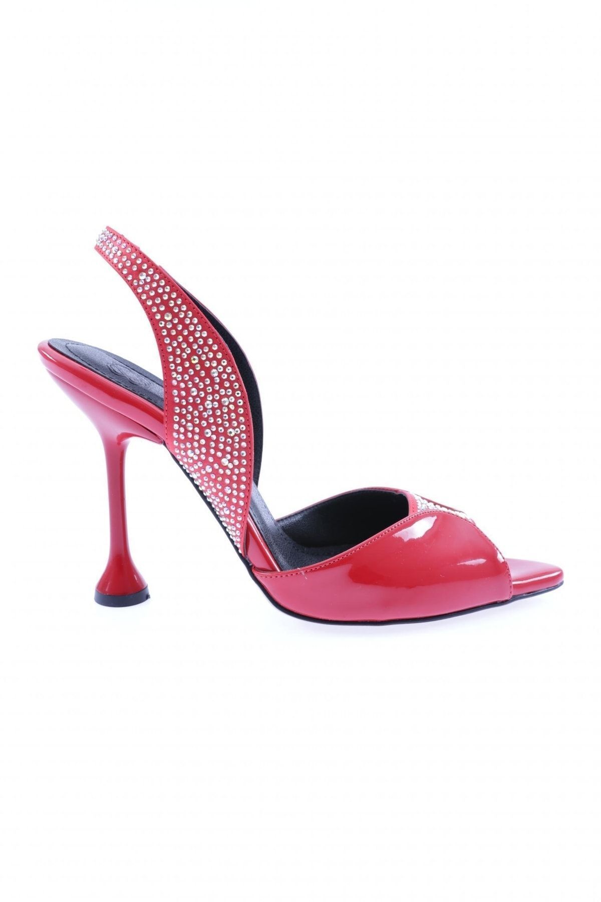 Dgn 02-23y Kadın Silver Taşlı Kadeh Topuklu Ayakkabı Kırmızı Rugan