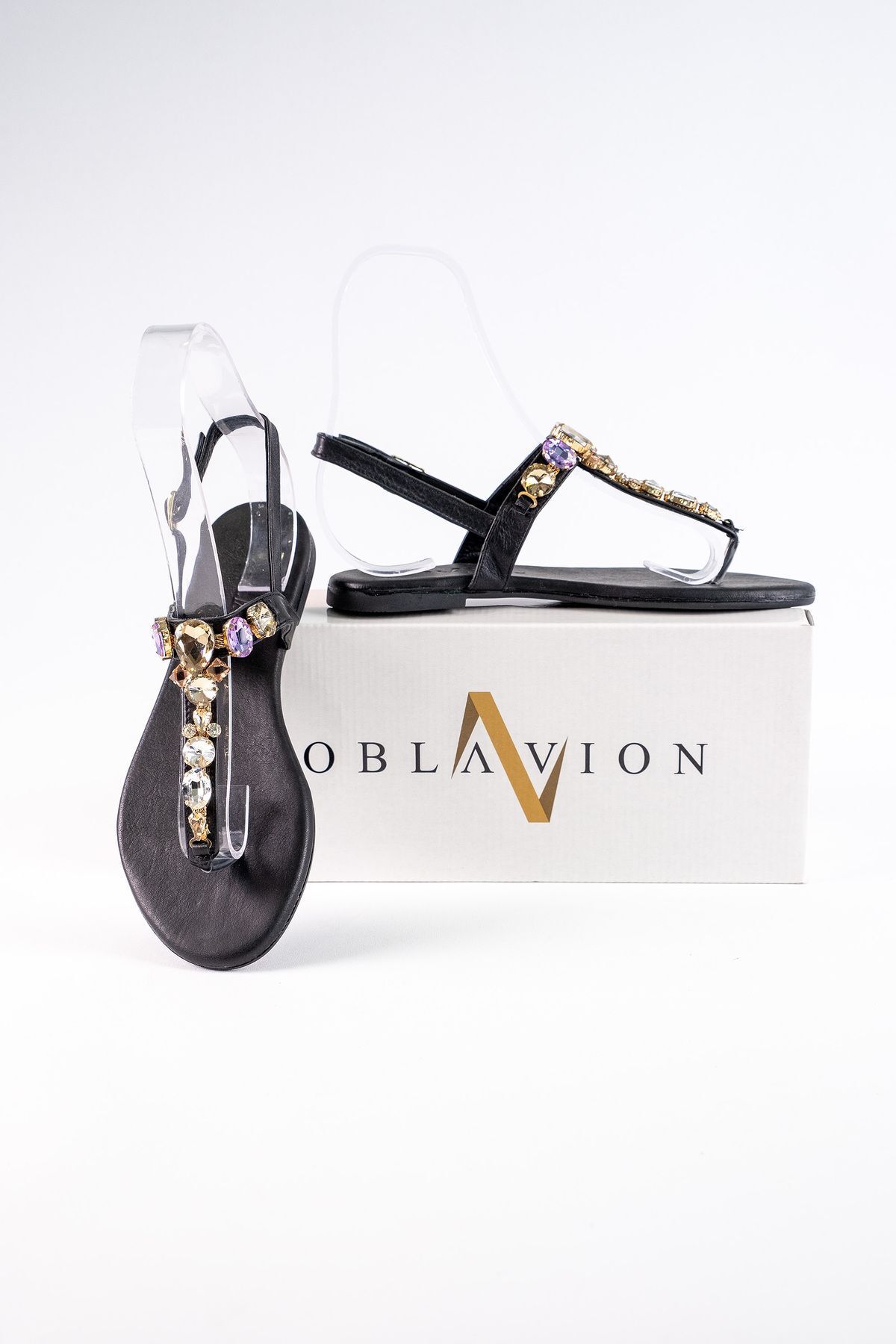Oblavion Lavion Siyah Prenses Taşlı Günlük Kadın Sandalet