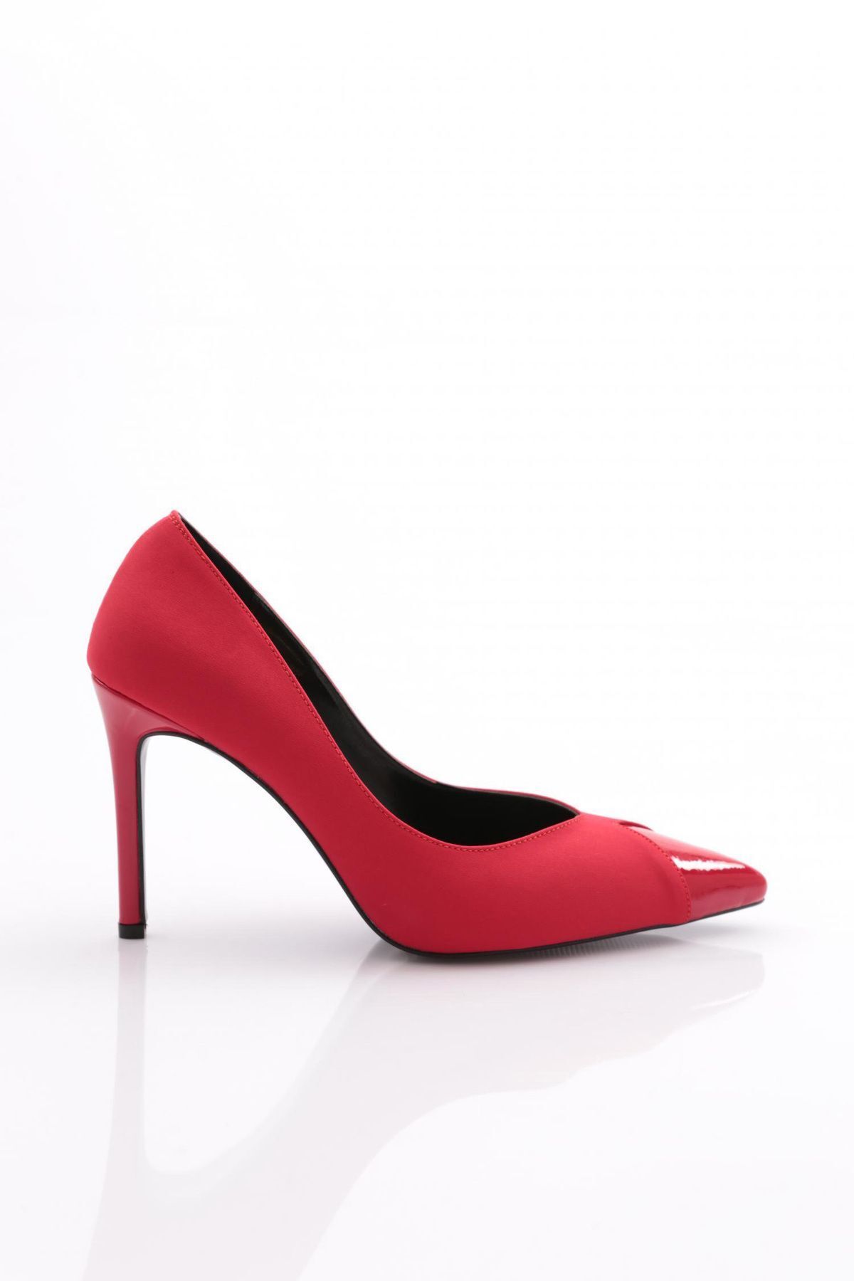 Dgn 5199 Kadın Topuklu Ayakkabı Kırmızı Likra Kırmızı Rugan