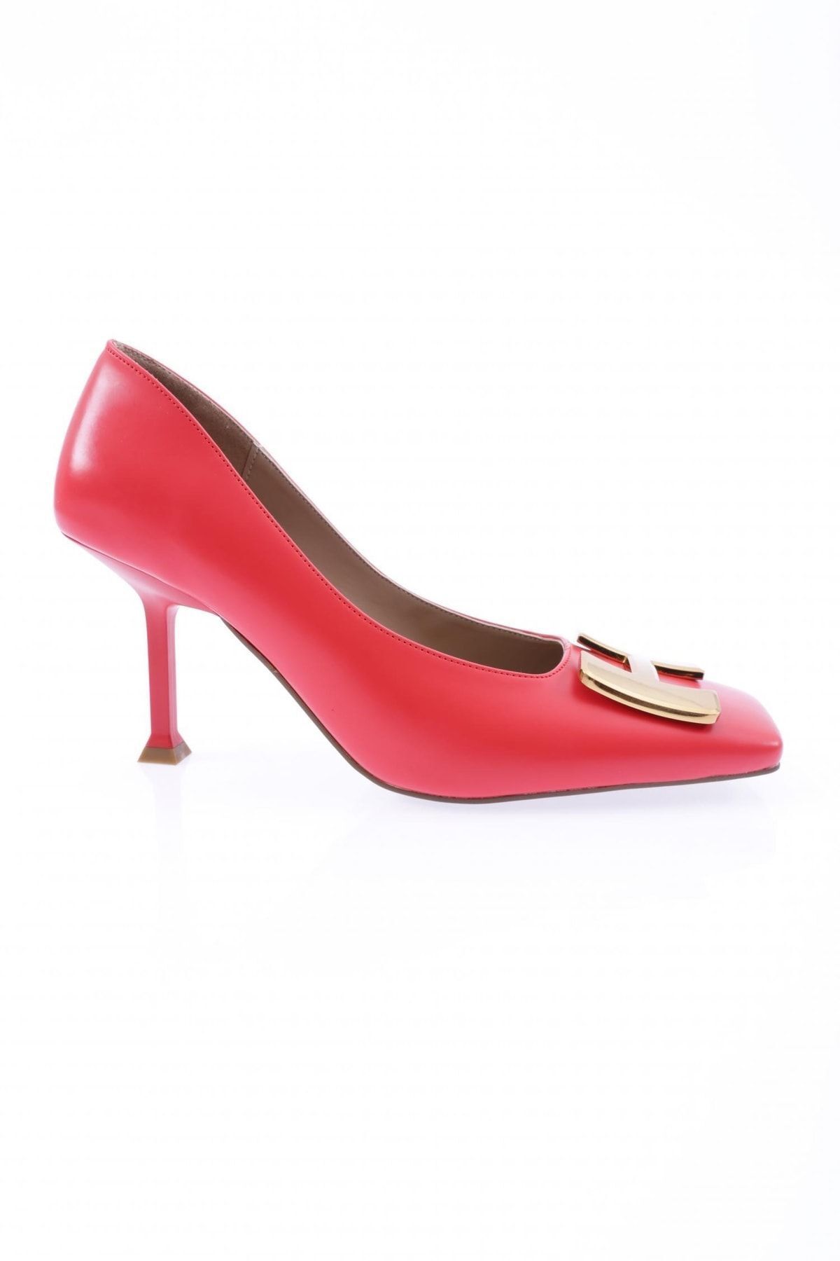 Dgn 8063-22k Kadın Köşeli Burun H Toka Kadeh Topuklu Ayakkabı Kırmızı Açma