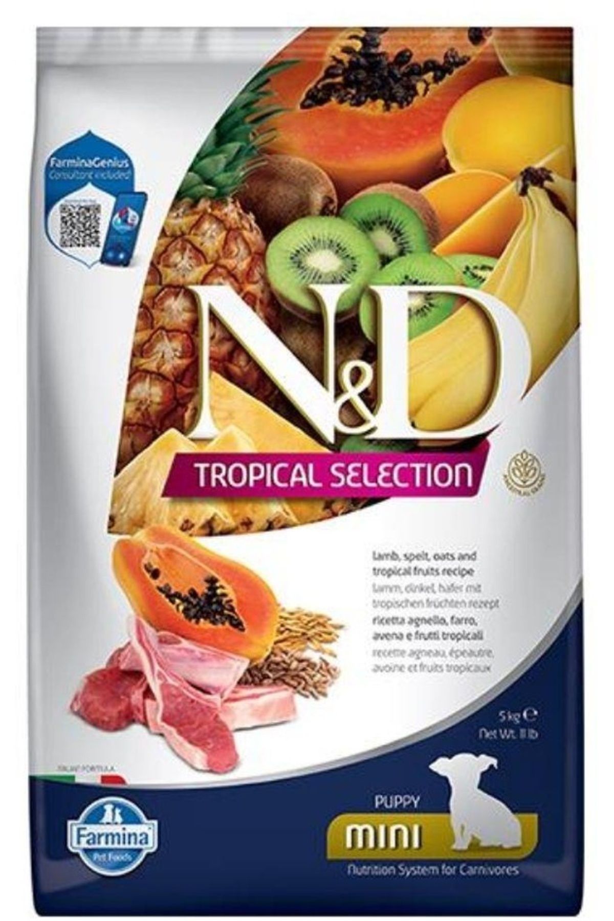 N & D Tropical Selection Kuzu Etli Ve Tropikal Meyveli Mini Irk Yavru Köpek Maması 5 Kg