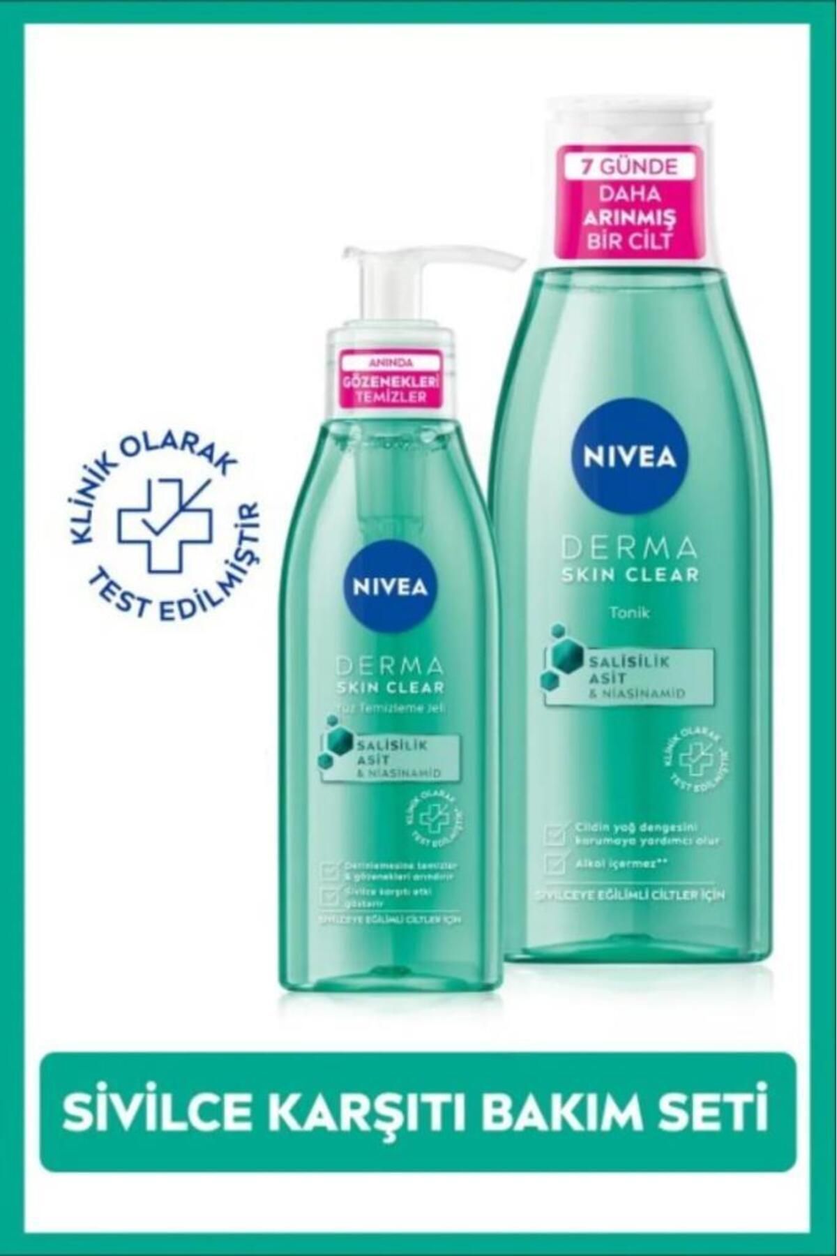 NIVEA Derma Skin Clear Sivilce Karşıtı Yüz Temizleme Jeli 150ml Ve Tonik 200ml
