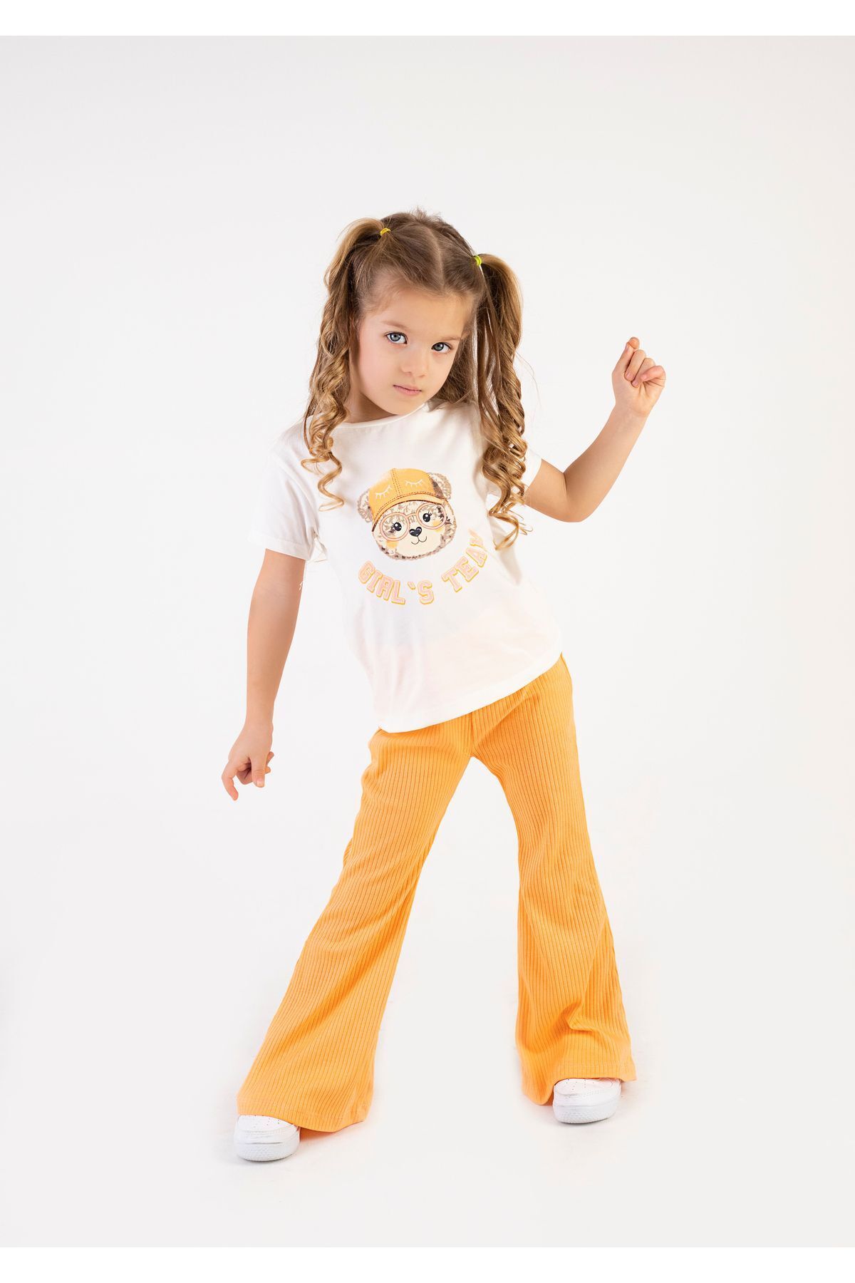 Tuffy Kids Kız Çocuk Esnek Kumaşlı Günlük Yazlık Basic Ispanyol Paça Ikili Takım 2-5 Yaş