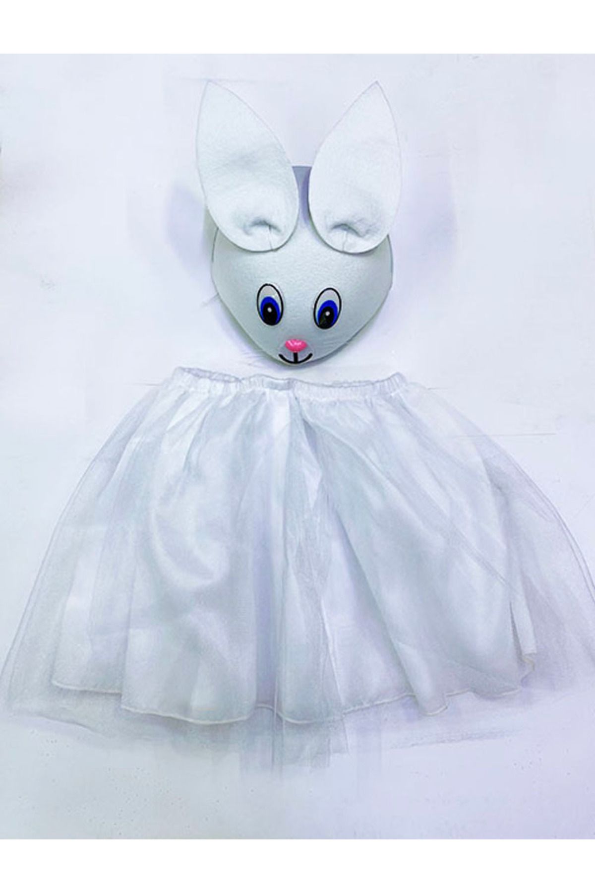 Skygo Tavşan Kostümü Beyaz - 23 Nisan Tavşan Şapka ve Tütü Etek Seti 2 Parça