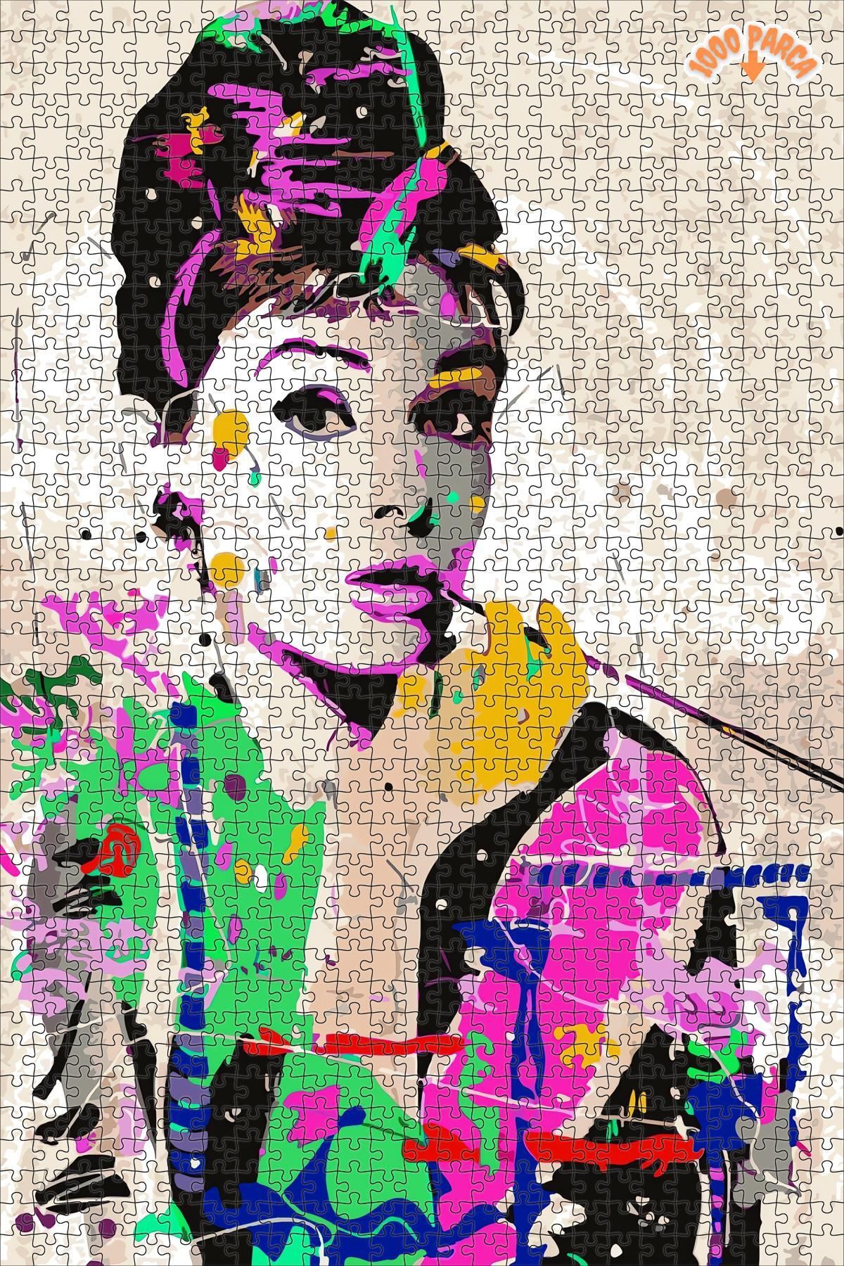 Teona Ahşap Audrey Hepburn Dekoratif Çift Katlı Çerçeveli Asılabilir Ahşap Puzzle 1000 PARÇA 50X70