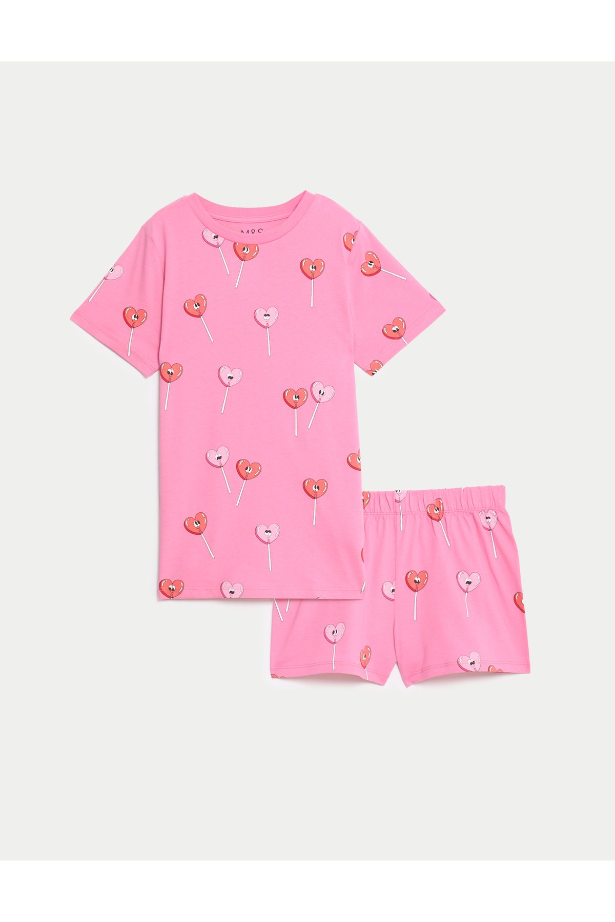 Marks & Spencer Saf Pamuklu Kalp Desenli Pijama Takımı (7-14 Yaş)