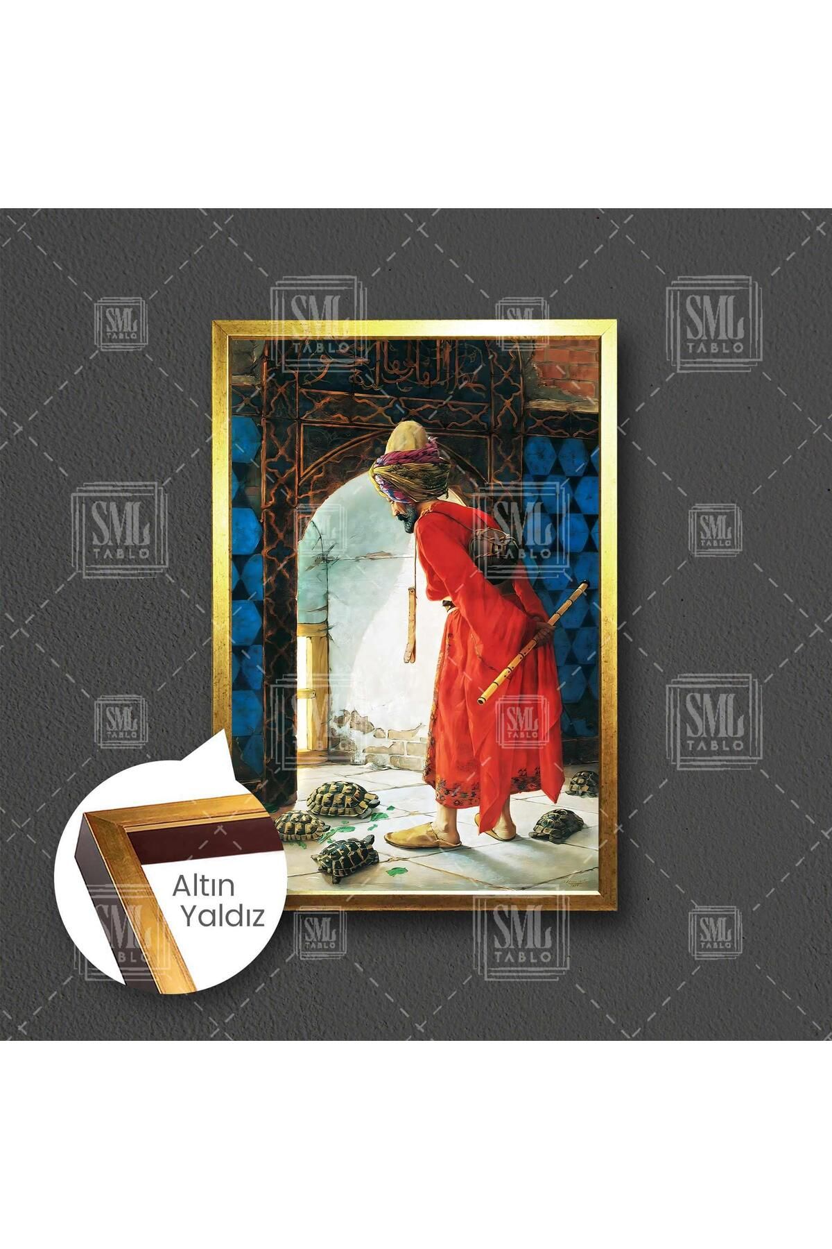 SML TABLO Osman Hamdi Bey Kaplumbağa Terbiyecisi Başyapıt Çerçeveli Dikey Kanvas Tablo
