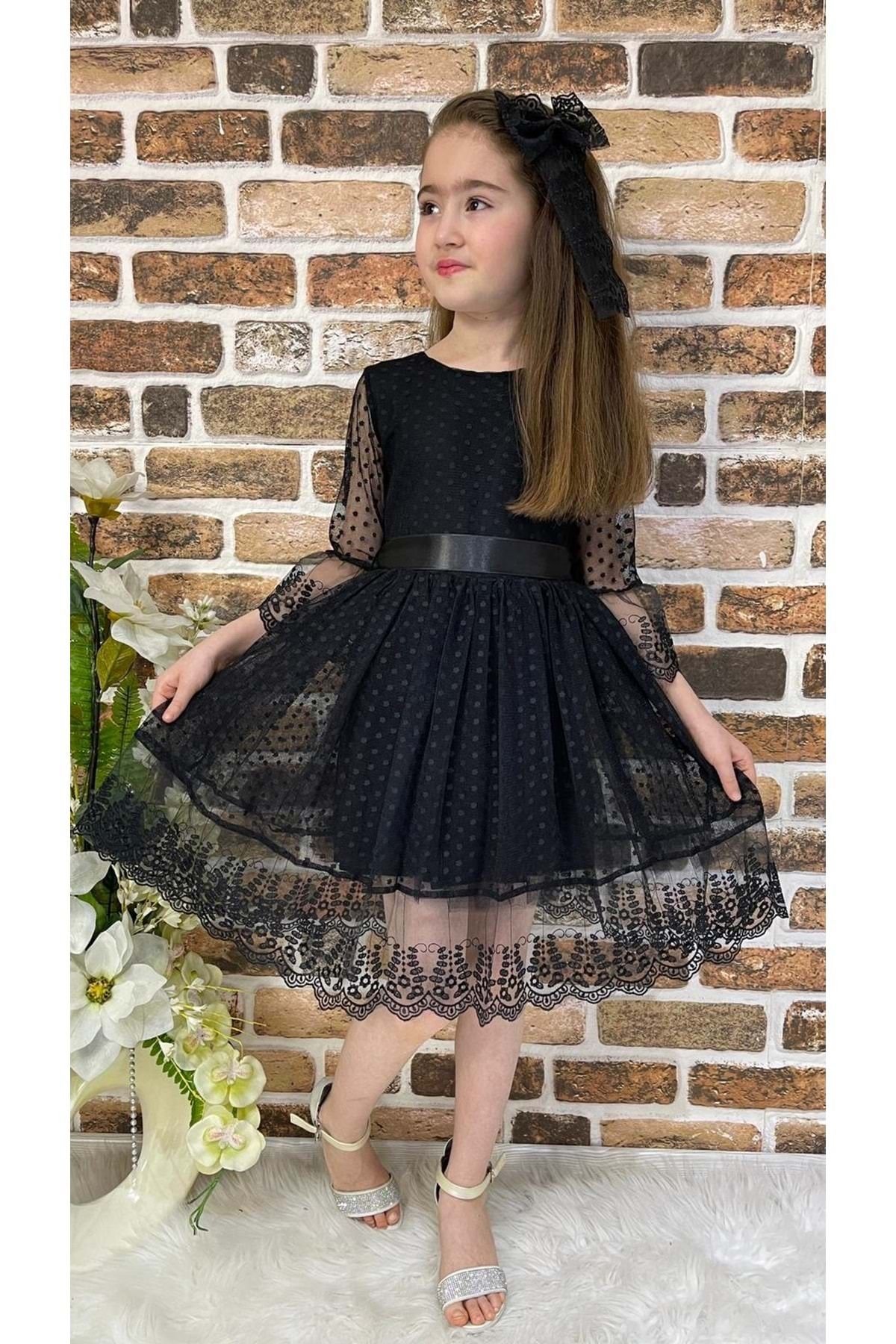 Mnk Dream Luxury Dantel Kız Çocuk Elbise Siyah