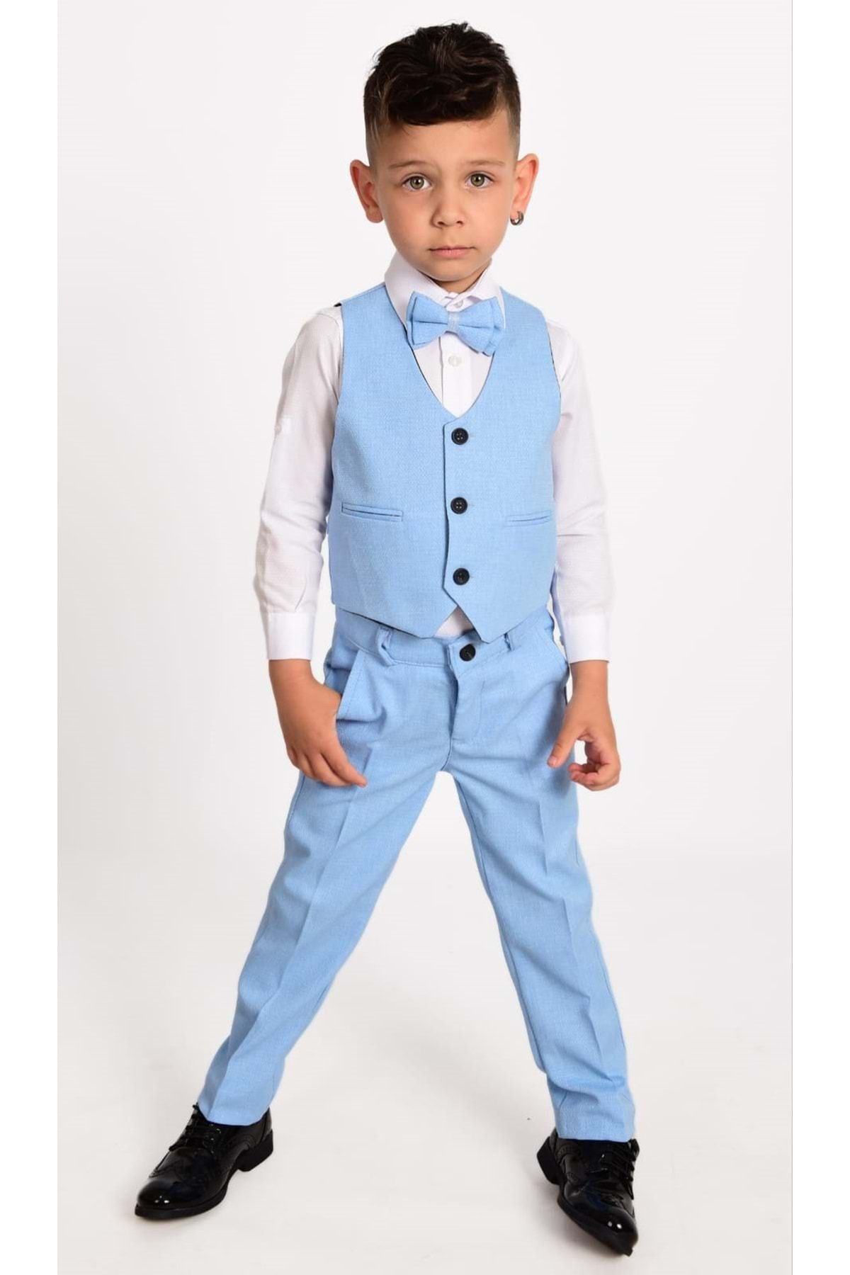 Mnk Yelekli Erkek Çocuk Takım Elbise Mnk0272 Bebe Mavi