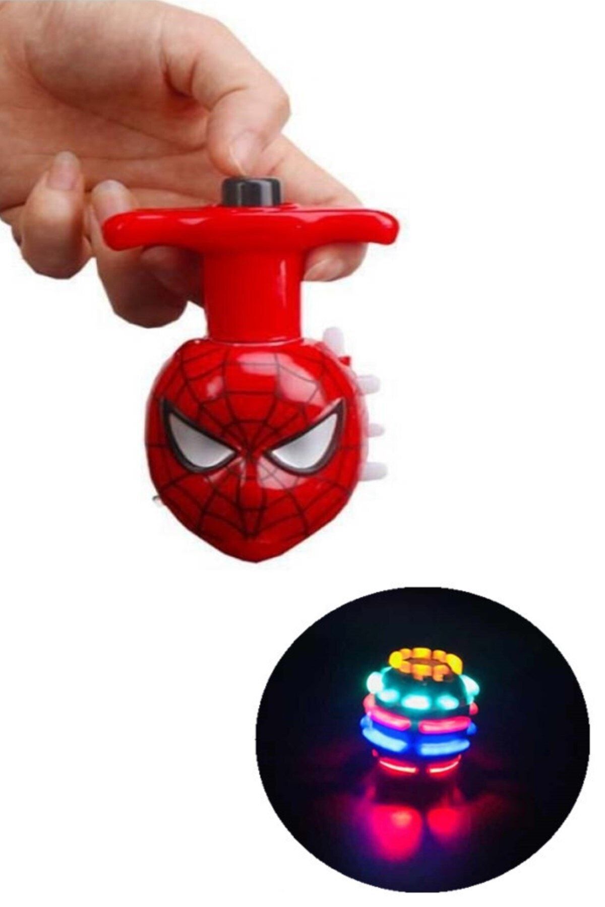 RoseRoi Spiderman Sesli Işıklı Lazerli Oyuncak Topaç Örümcek Adam Karne Hediyesi