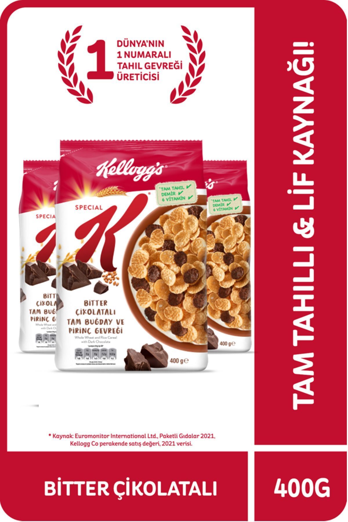 Kellogg's Special K Bitter Çikolatalı Kahvaltılık Tam Buğday Ve Pirinç Gevreği 400 gr X 3 Adet