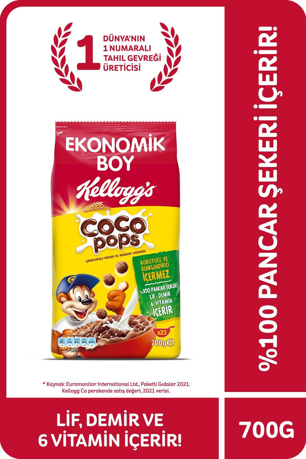 Kellogg's Coco Pops Çikolatalı Buğday Ve Mısır Gevreği 700 Gr, Lif,demir Ve 6 Vitamin Içerir