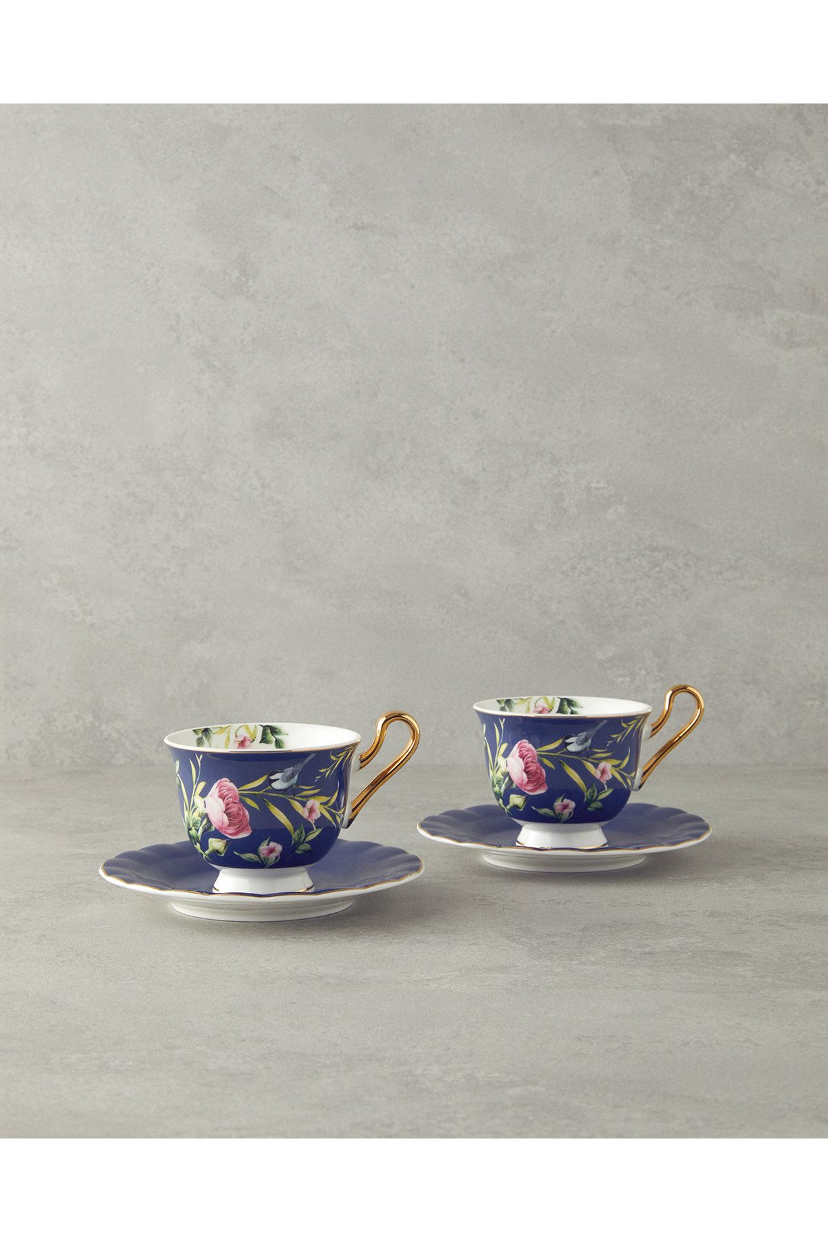 English Home Vanilla New Bone China 4 Parça 2 Kişilik Çay Fincanı Takımı Lacivert