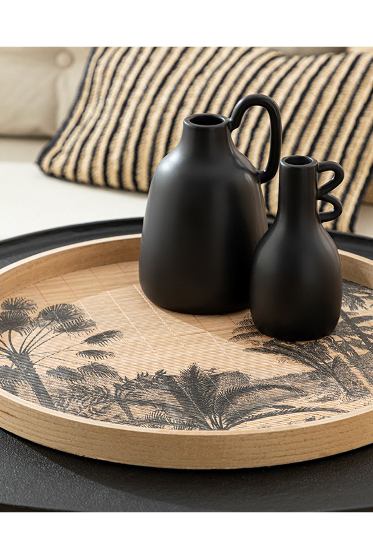 English Home Exotic Palm Bambu Dekoratif Tepsi Natural-siyah