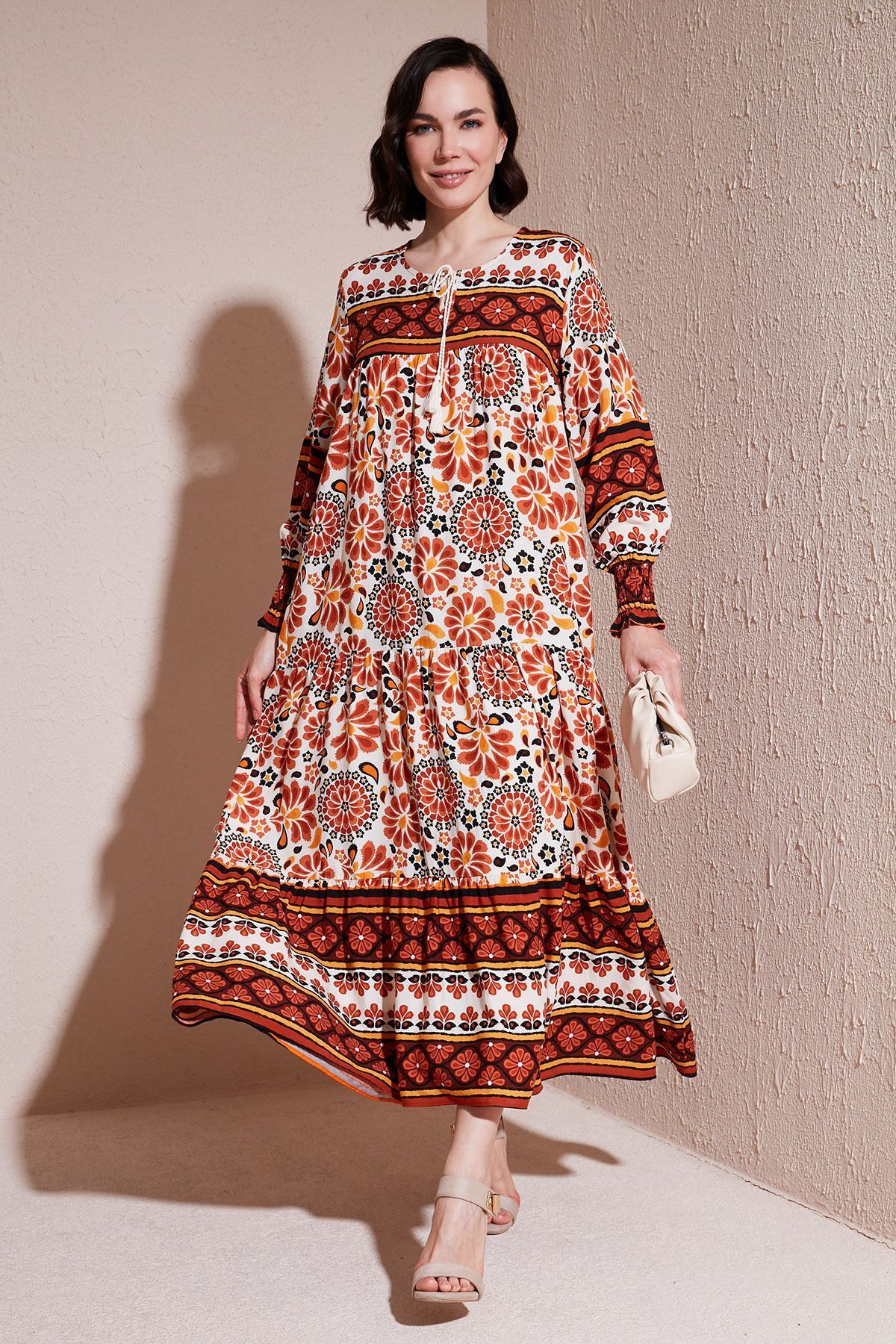 Lela Modest Desenli Relaxed Fit Uzun Elbise  ELBİSE 66921752S4