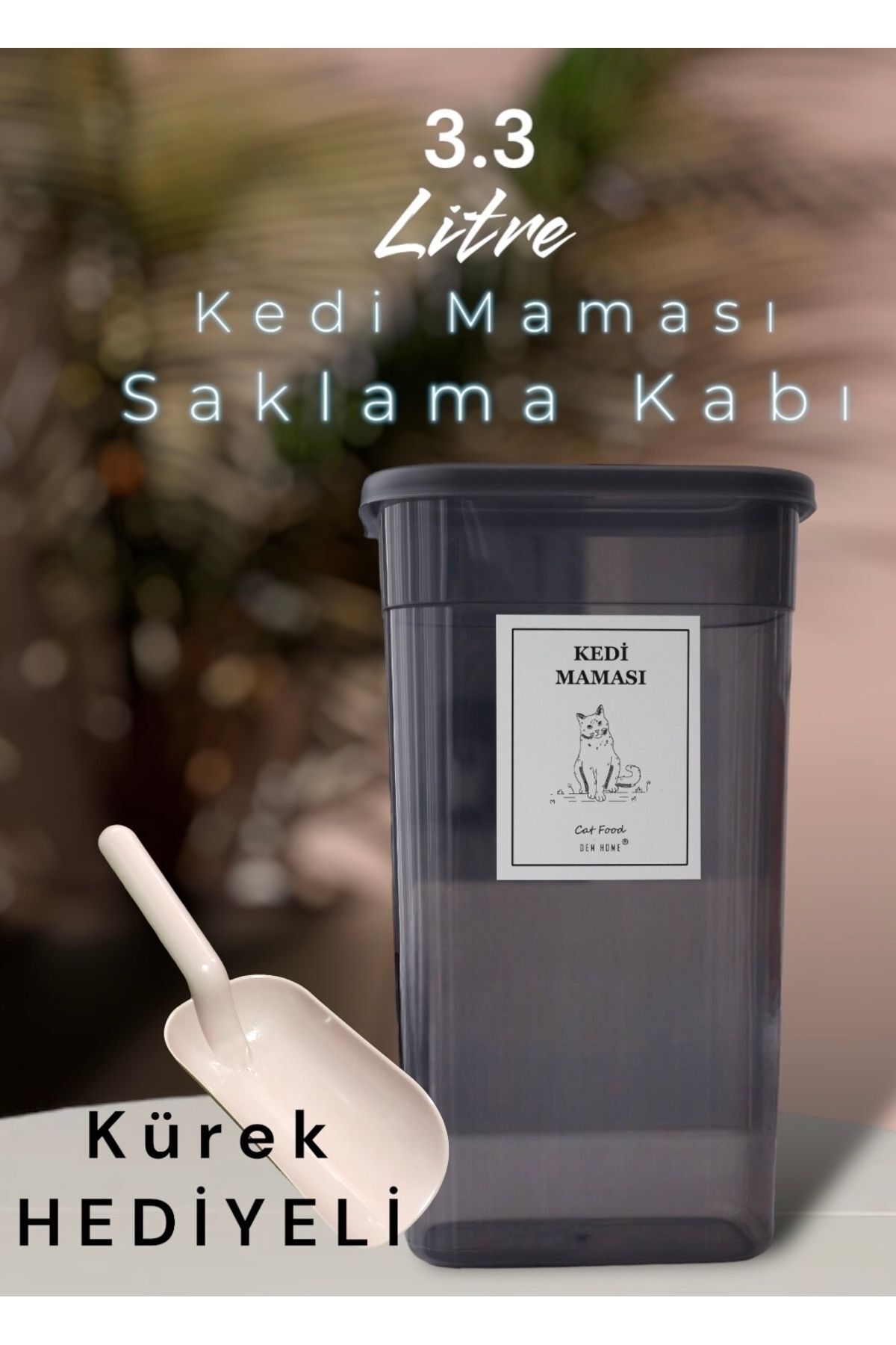 Dem Home Kedi Maması Saklama Kabı 3,2 Lt. Antrasit Renk Plastik Düzenleyici