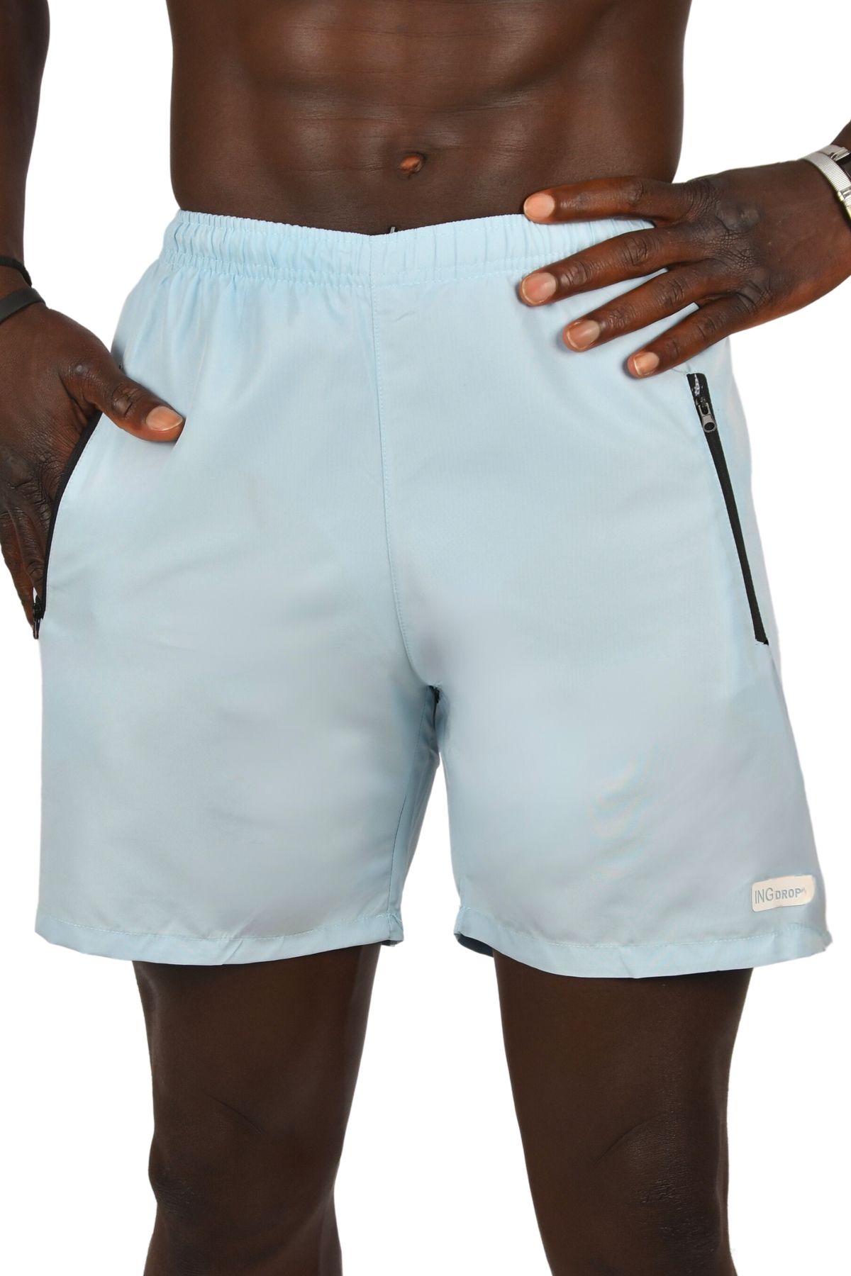 DeepSea Erkek Buz Mavisi Hızlı Kuruyan Micro Polyester File Astarlı Cep Fermuarlı Kısa Deniz Şortu 2