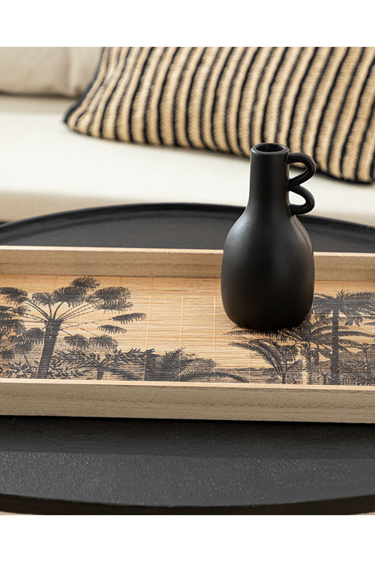 English Home Exotic Palm Bambu Dekoratif Tepsi Natural-siyah