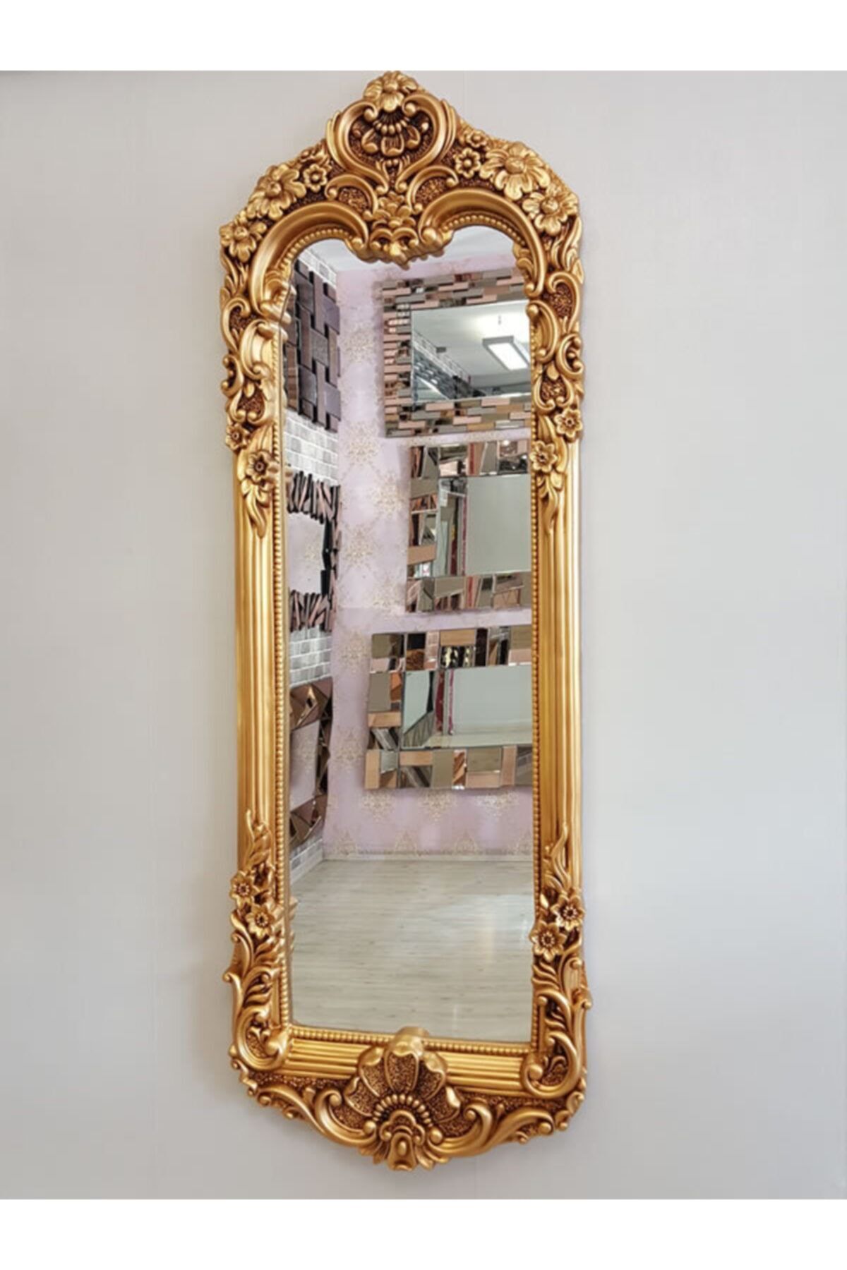 AYNA DENİZİ Klasik Model Altın Renk Dekoratif Boy Aynası