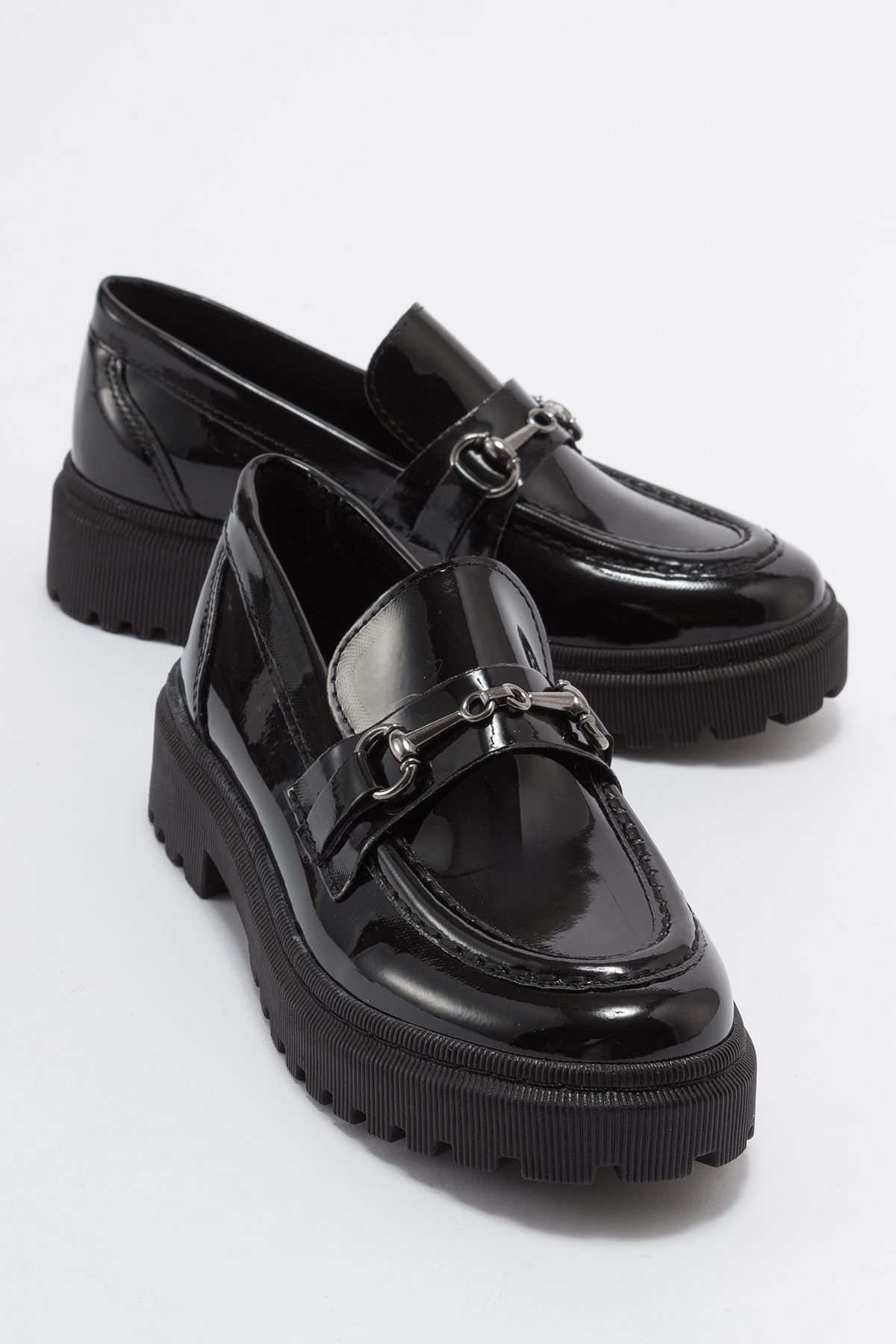mnpc Kız Çocuk Siyah Rugan Rugan Deri Anatomik Kolej Ayakkabı