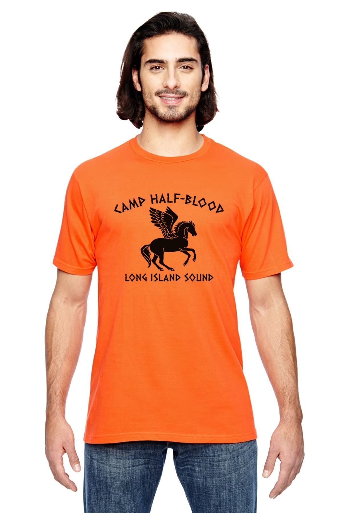 QIVI Camp Half Blood Long Island Sound Baskılı Turuncu Erkek Tshirt