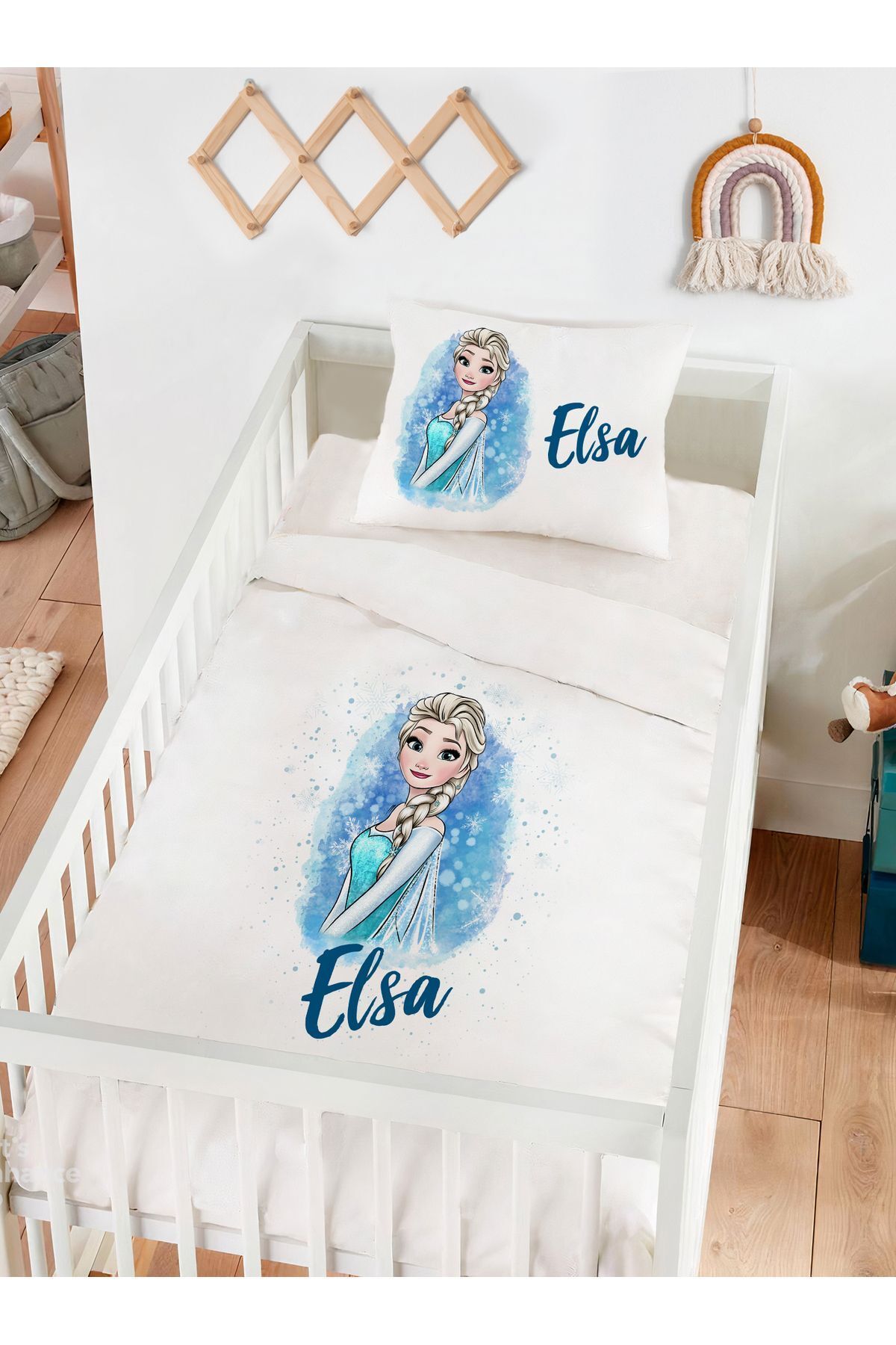 Homamia Isme Özel %100 Pamuk Bebek Nevresim Takımı Frozen Elsa