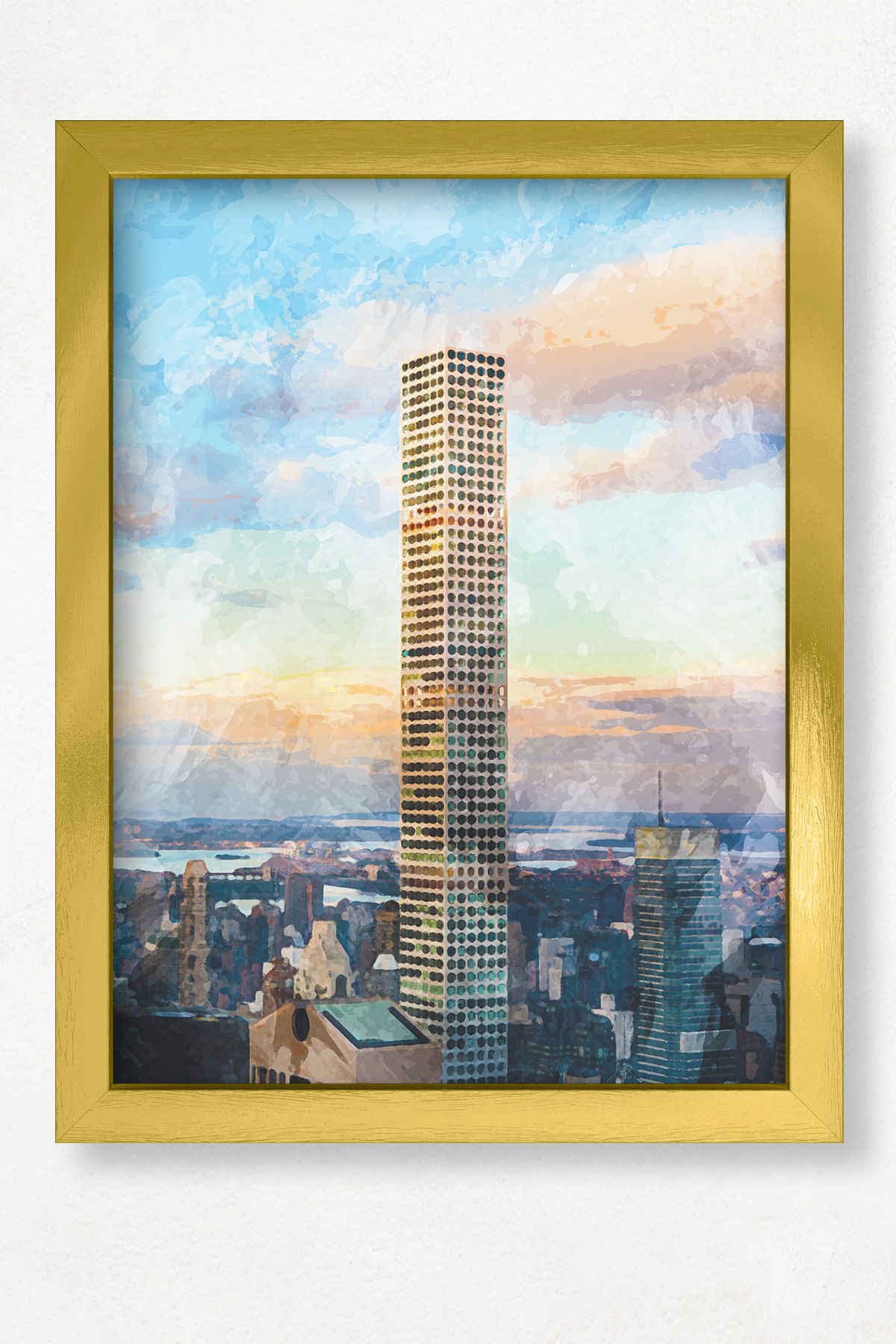 DuoArt 432 Park Avenue-New York/İkonik Yapılar/Efekt/Doğal Ahşap Çerçeveli Poster/Çerçeve Rengi:Altın