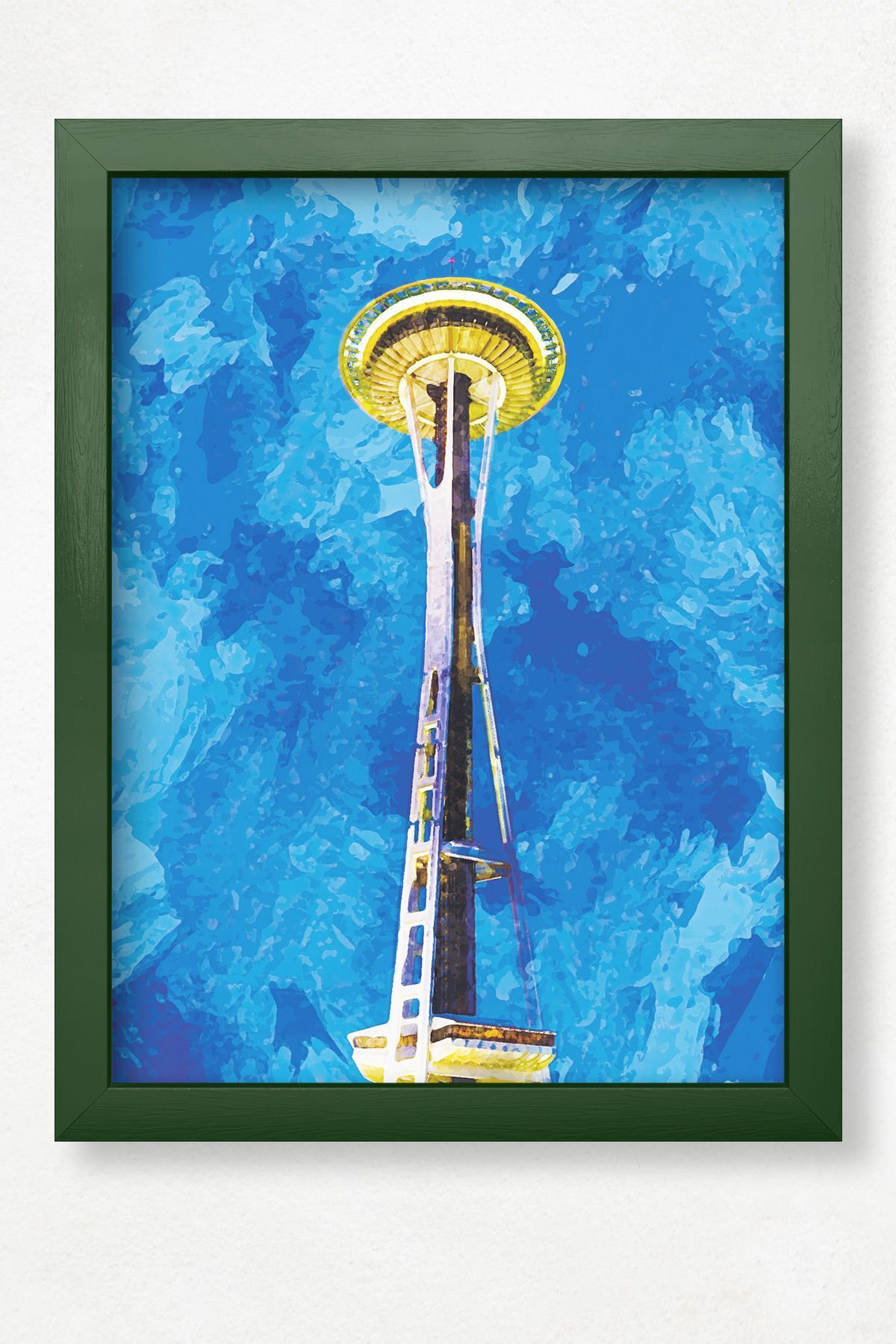 DuoArt Space Needle-Seattle/İkonik Yapılar/Efekt/Doğal Ahşap Çerçeveli Poster/Çerçeve Rengi:Koyu Yeşil