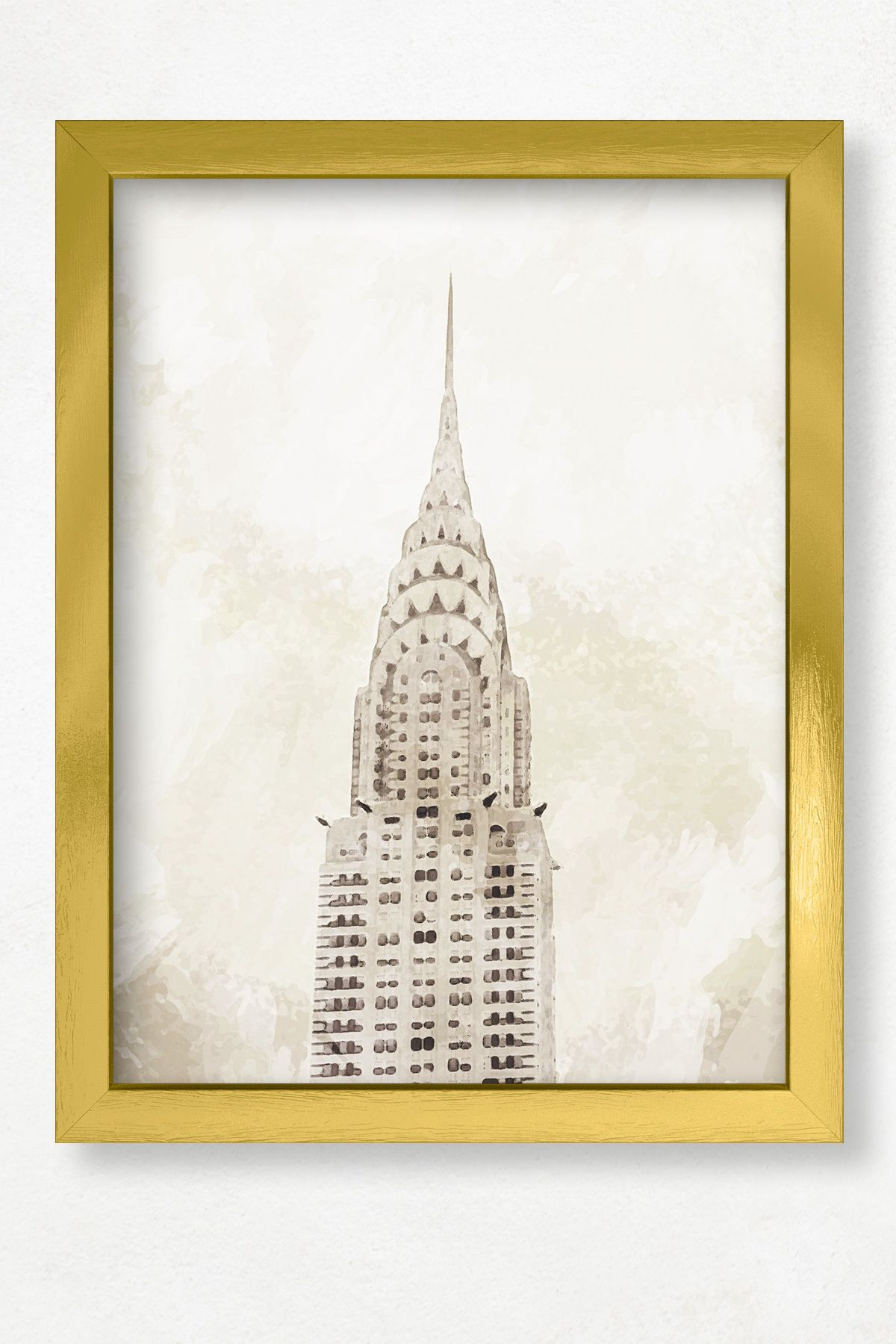 DuoArt Chrysler Binası-New York/İkonik Yapılar/Efekt/Doğal Ahşap Çerçeveli Poster/Çerçeve Rengi:Altın