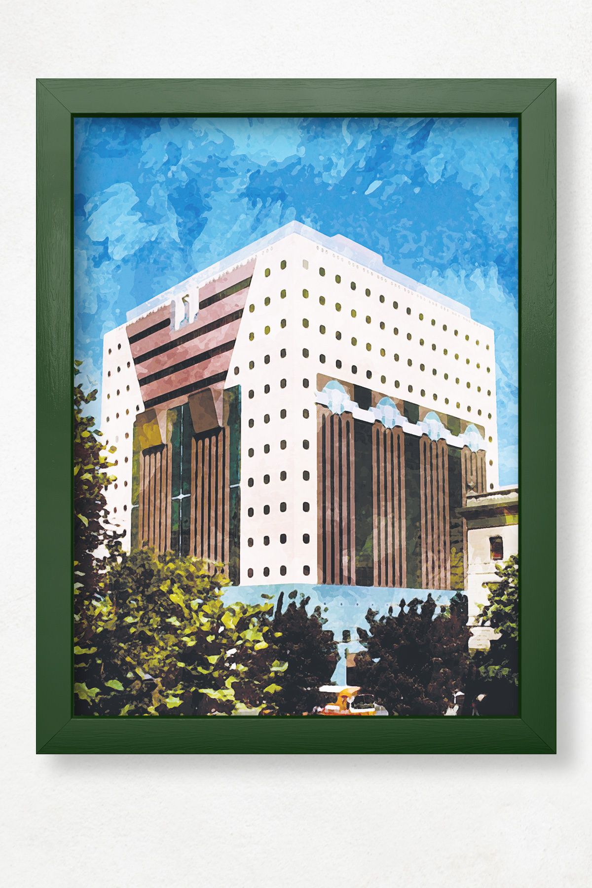 DuoArt Portland Building-Portland/İkonik Yapılar/Doğal Ahşap Çerçeveli Poster/Çerçeve Rengi:Koyu Yeşil