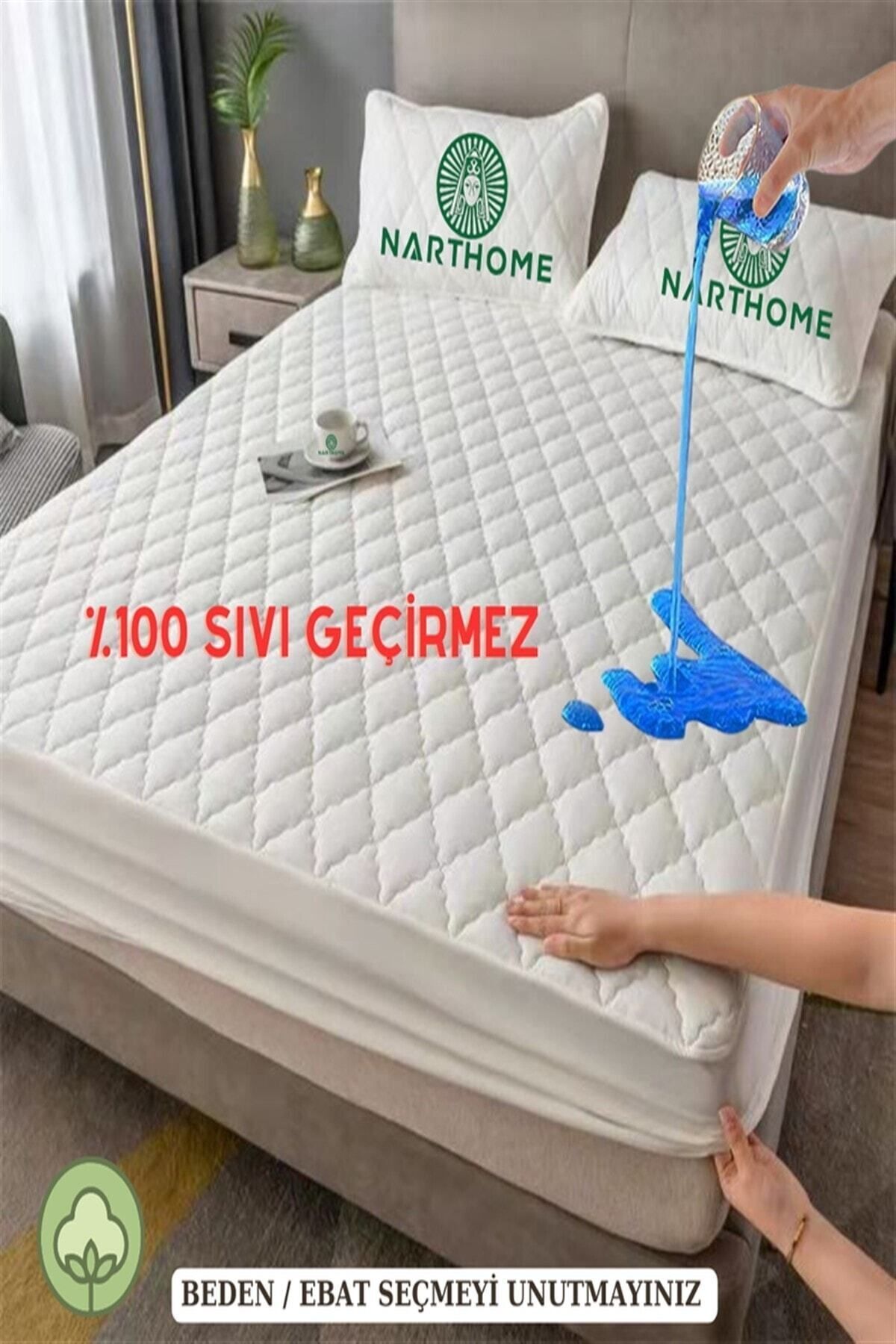 Nart Home Kapitone Fitted %100 Su Sıvı Geçirmez Pamuk Alez Yatak Koruyucu Kapitoneli Yatak Alezi 9 Ebat