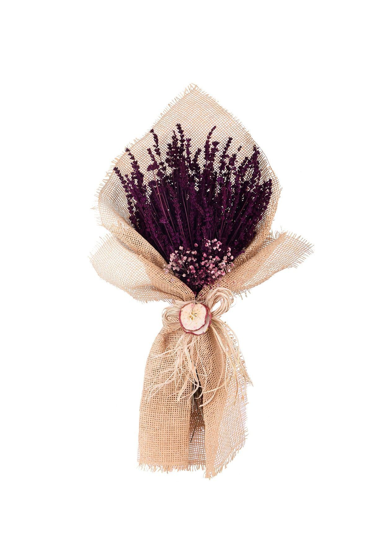 çiçekseli Bordo Lavanta Kuru Çiçek Buketi &kokulu Jut Ambalajlı & Duvar Dekoru & Dekoratif Çiçek 40-45 Cm