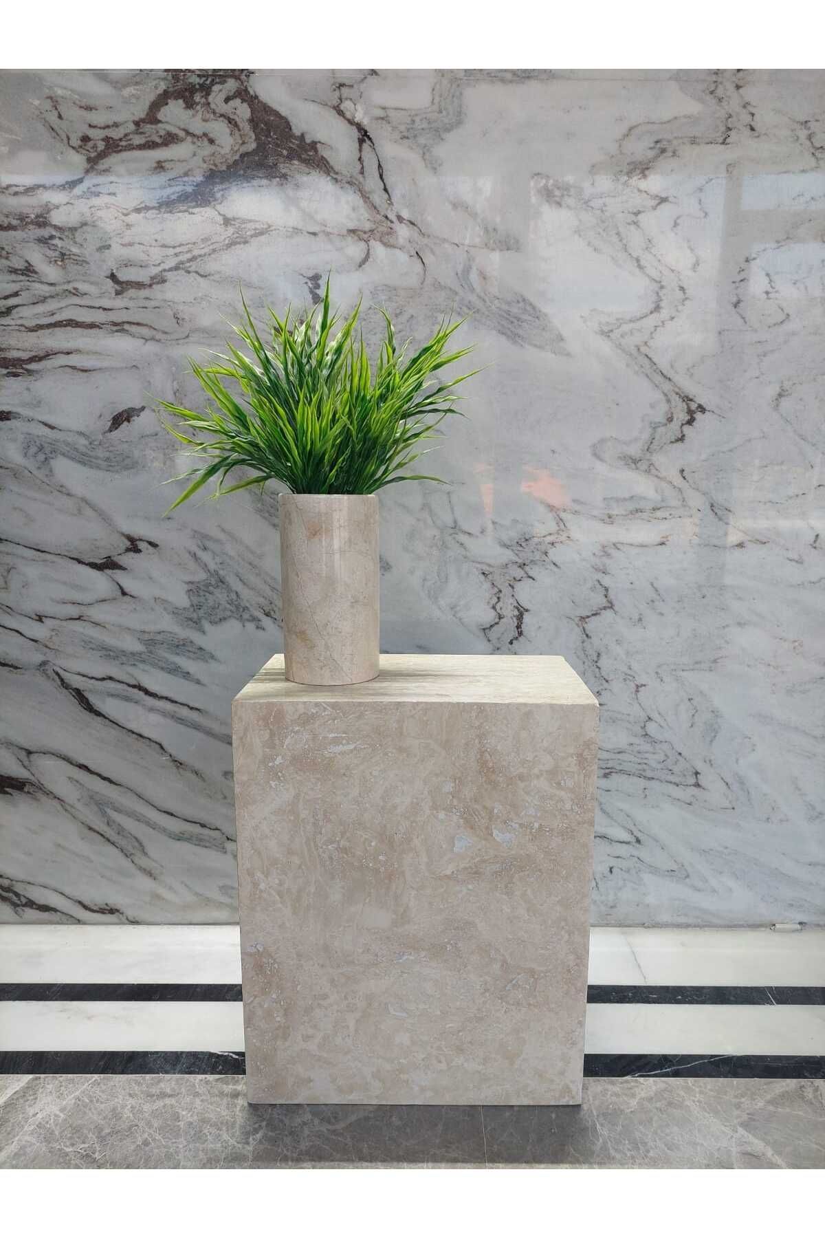 Sümeyra Marble Art WEINCUT - TRAVERTEN DEKORATİF TEK SEHPA | MODERN YAN SEHPA | 50cm |