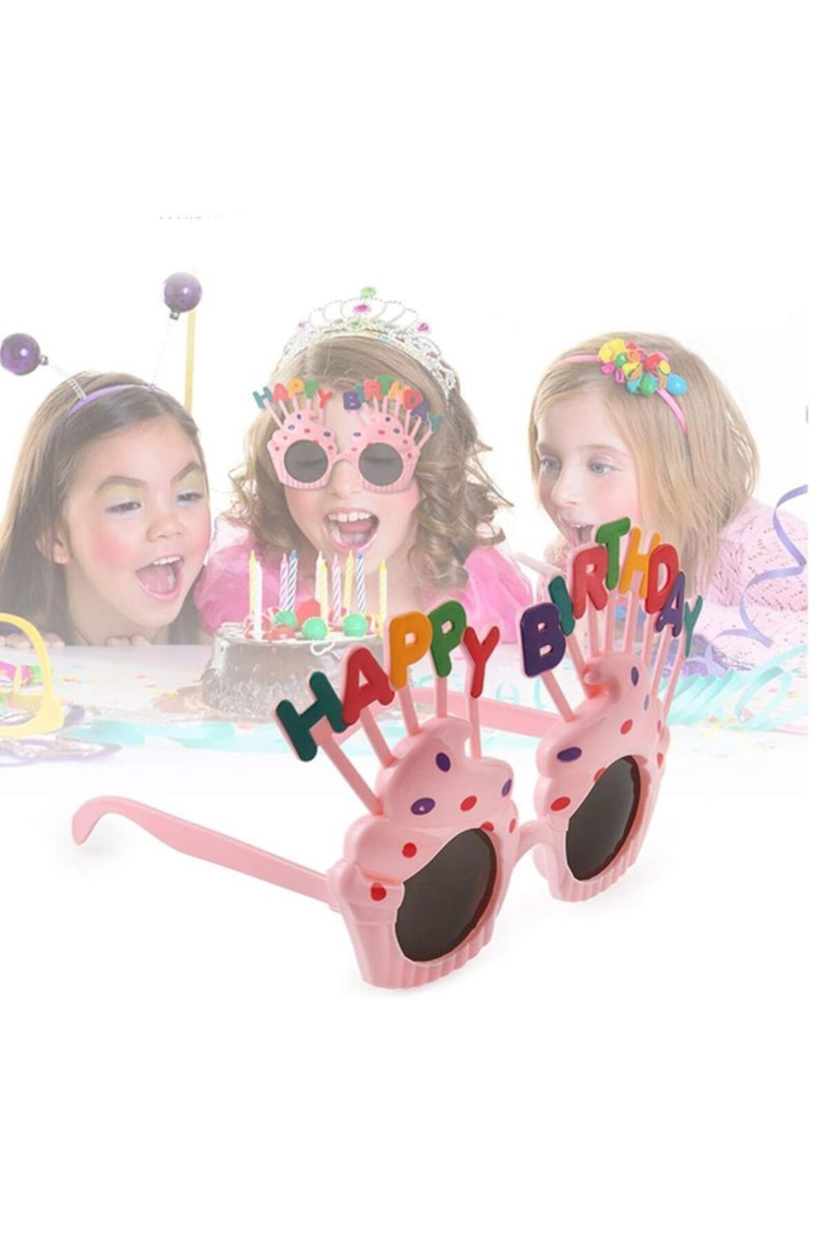 partidolu Happy Birthday Krema Gözlük Pembe Renk Çocuk Yetişkin Uyumlu 1 Adet Hawai Retro