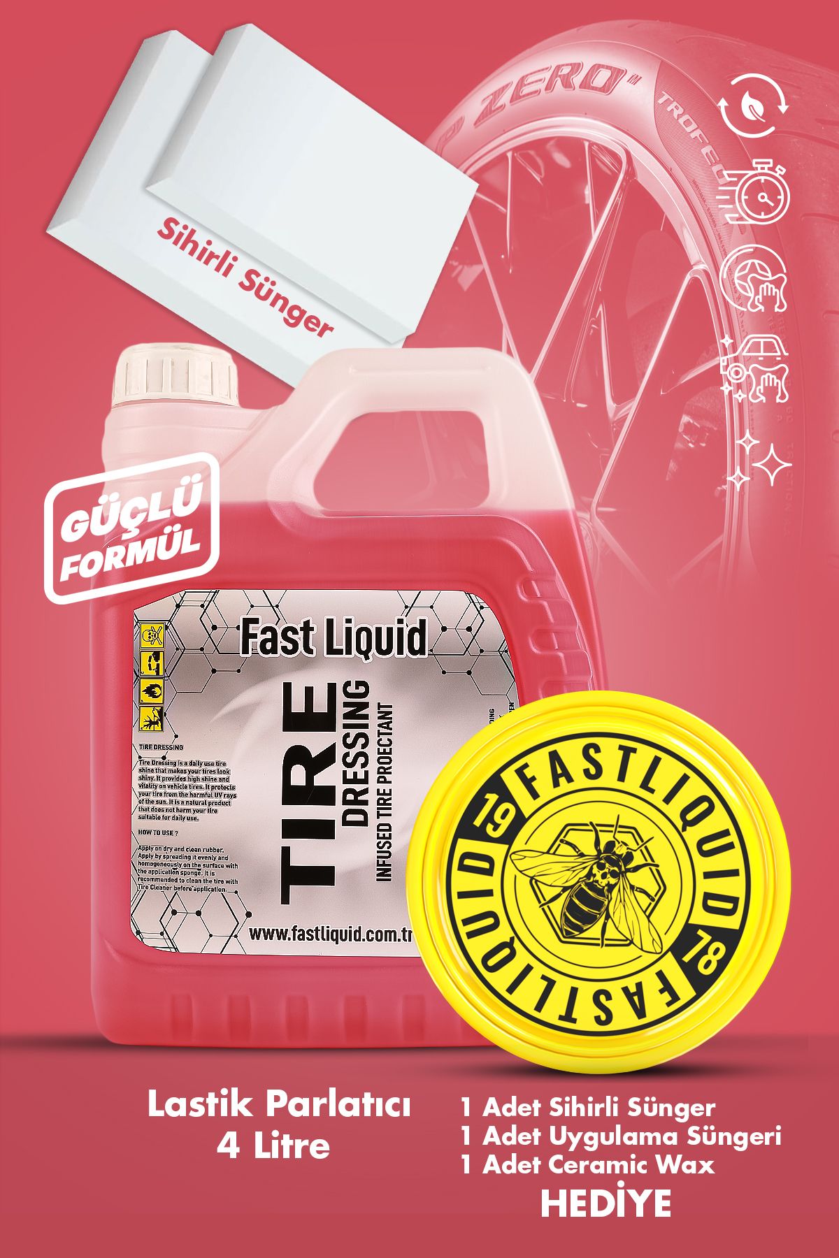 Fast Liquid Lastik Parlatıcı 4 Lt Yüksek Parlaklık & Islak Görünüm Seramik Wax Hediyeli 125gr