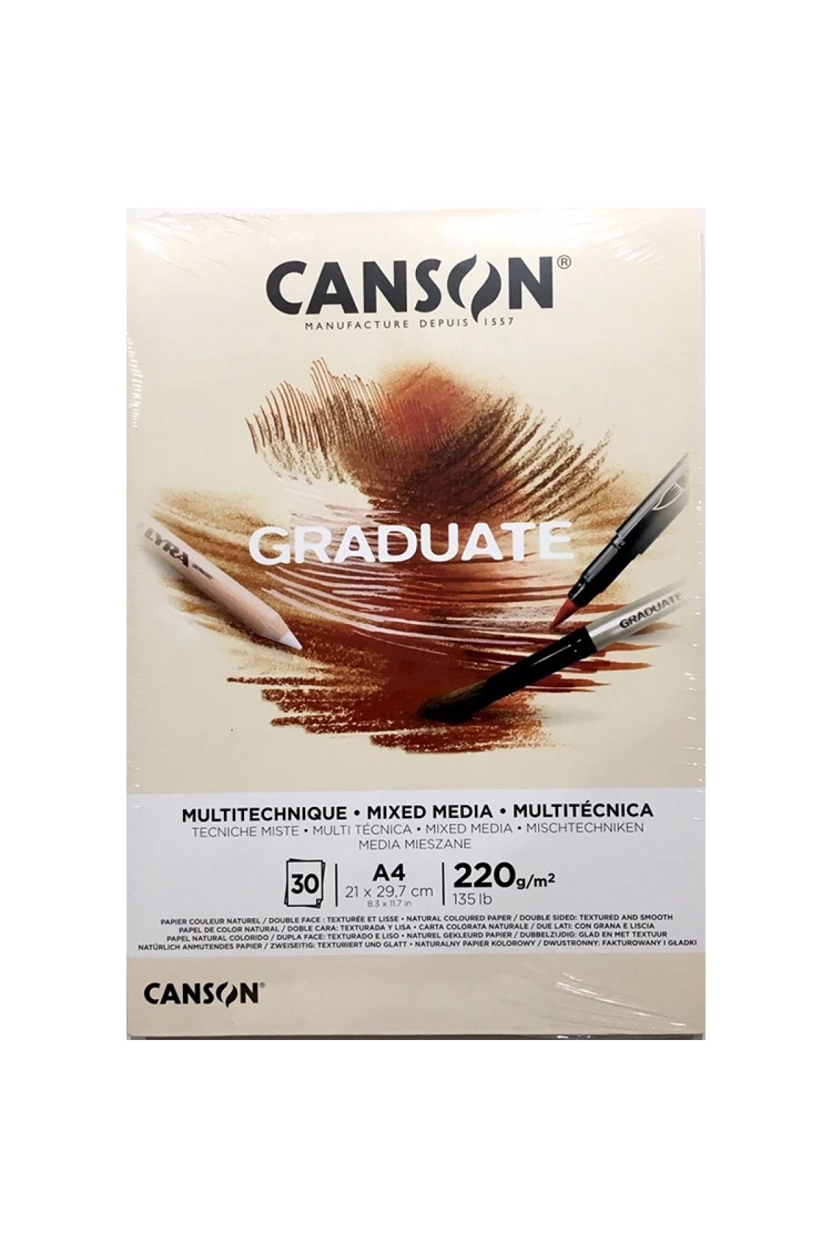 Canson A4 Graduate Mix Media Naturel Resim Defteri 220gr. 30 Yp.