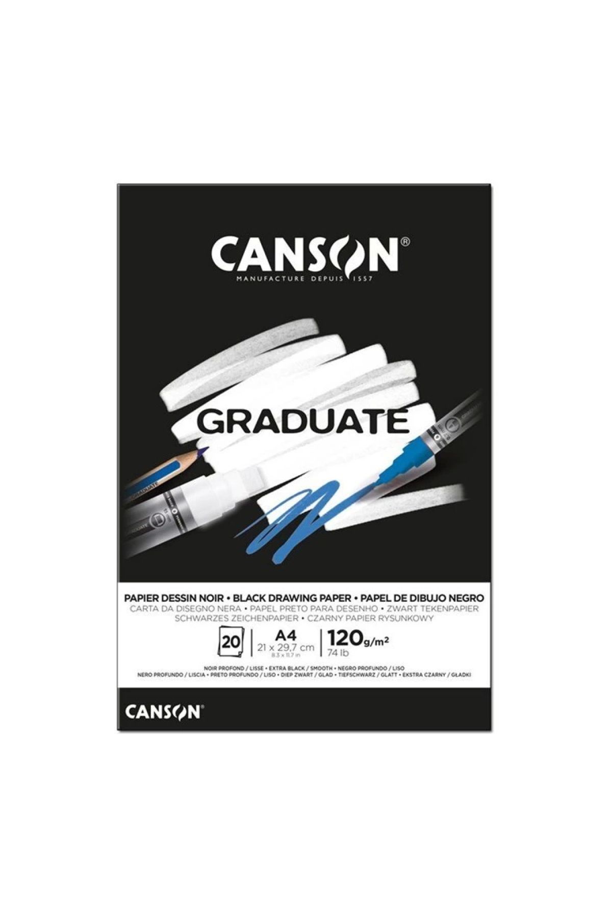 Canson A4 Graduate Siyah Çizim Defteri 120 Gr. 20 Yp.
