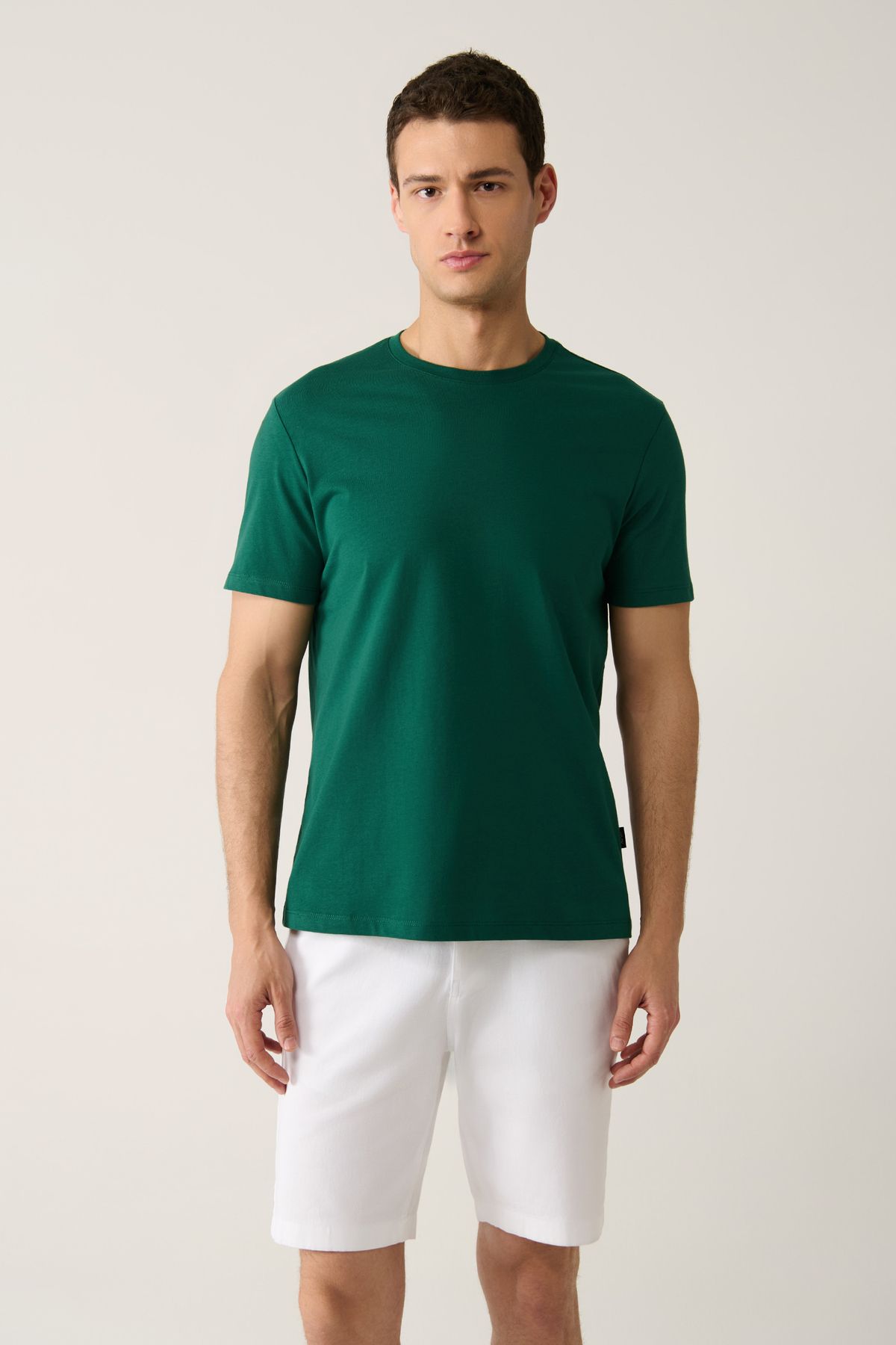 Avva Erkek Yeşil %100 Pamuk Nefes Alan Bisiklet Yaka Regular Fit T-shirt E001000
