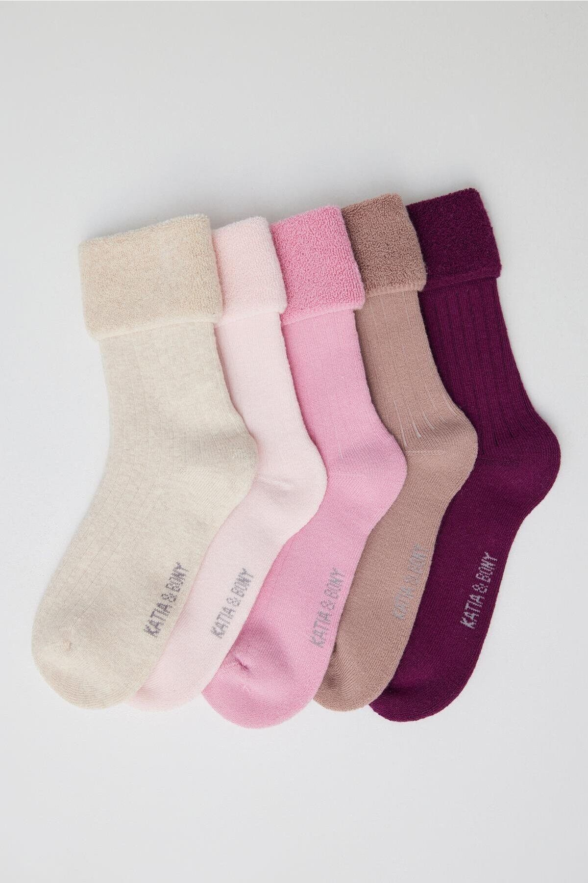 Katia & Bony 5'li Paket Çocuk Kalın Havlu Soket Çorap Pembe Mix
