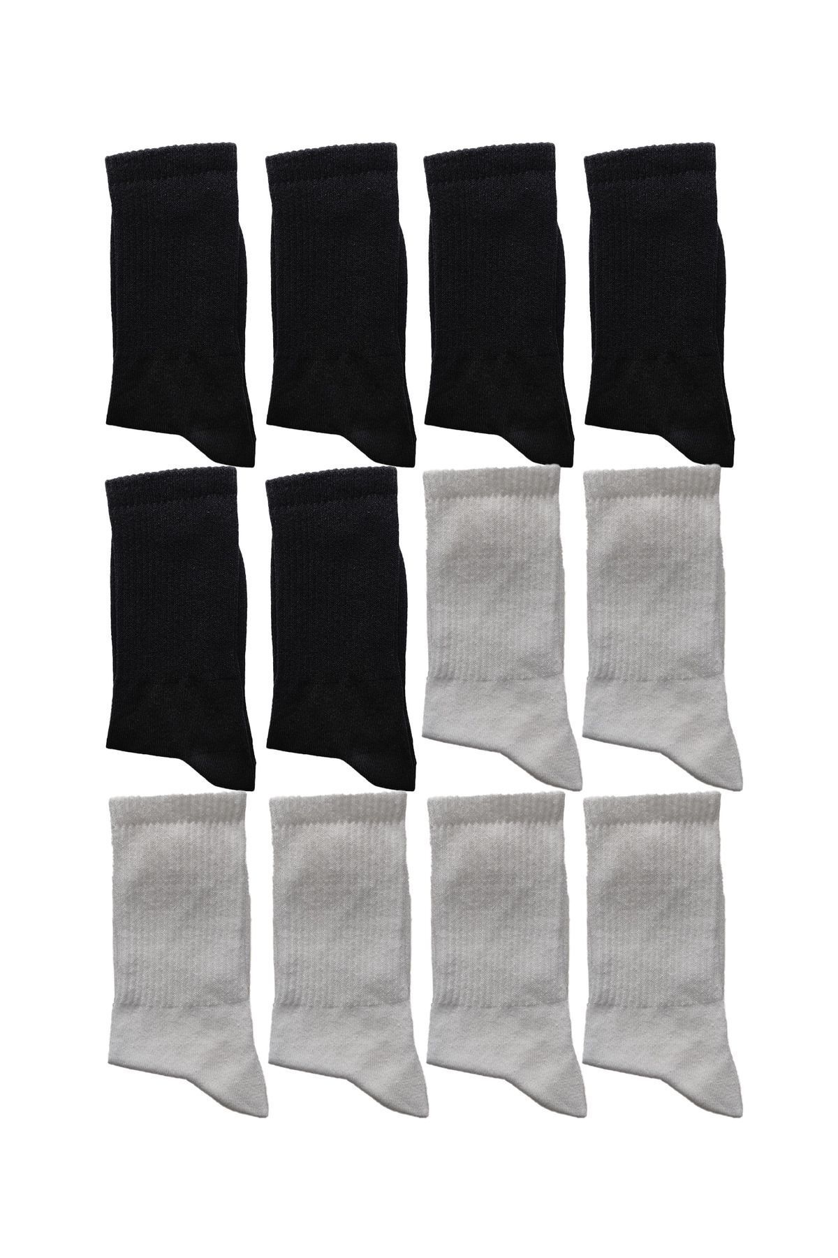 KAYSSOCK 12 Çift Unisex Siyah Ve Beyaz Karışık Tenis Çorap