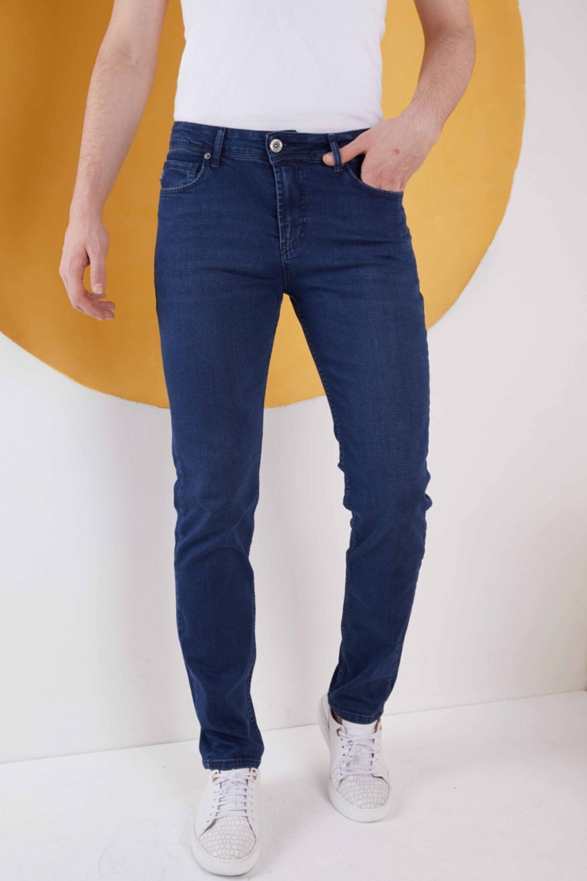 wanted Erkek Lacivert Düz Klasik Rahat Kesim Regular Fit Likralı Kot Jeans