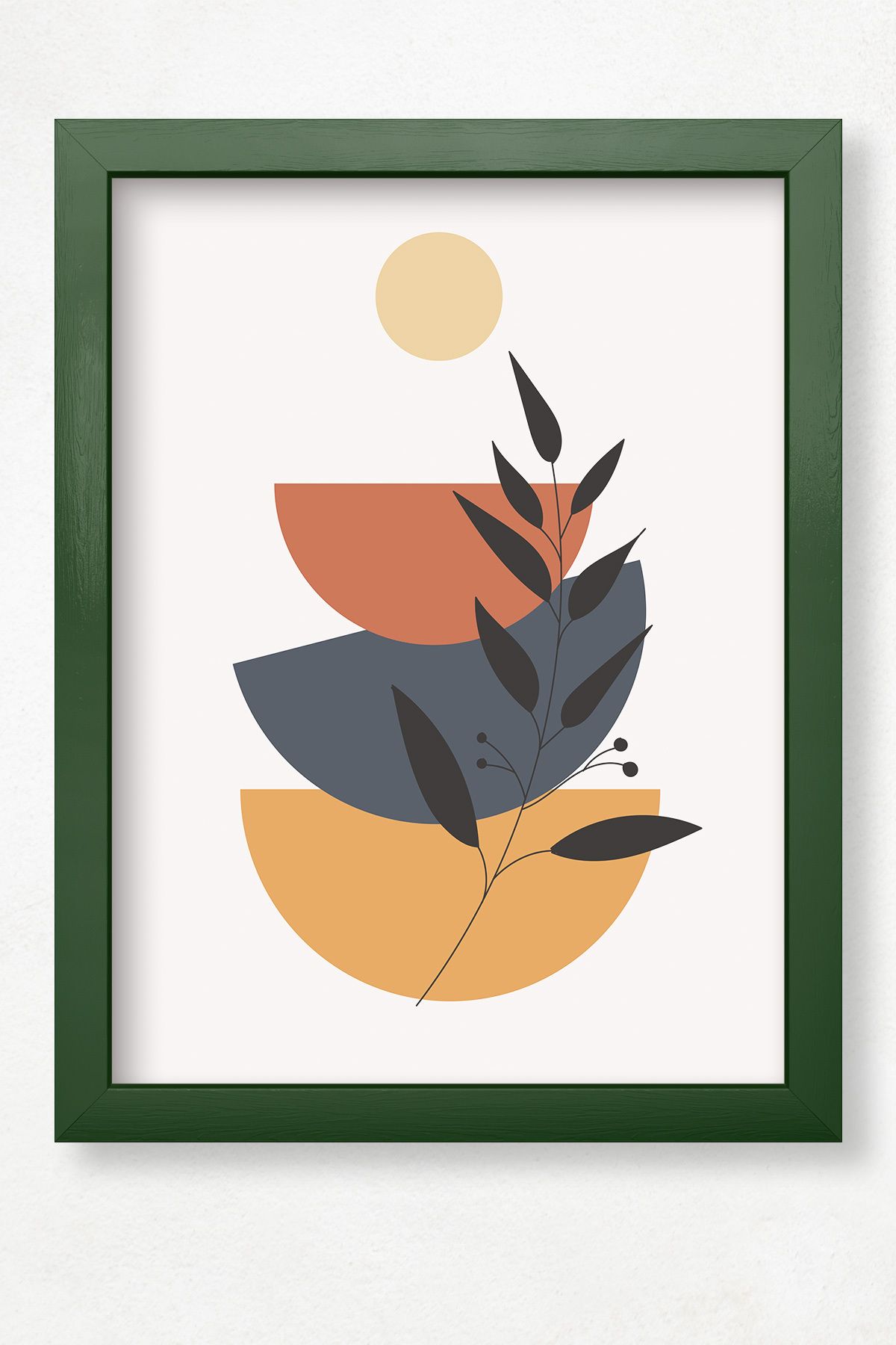 DuoArt Çiçek ve Bitki Soyut Abstract/Modern Boho/Doğal Ahşap Çerçeveli Poster/Çerçeve Rengi:Koyu Yeşil