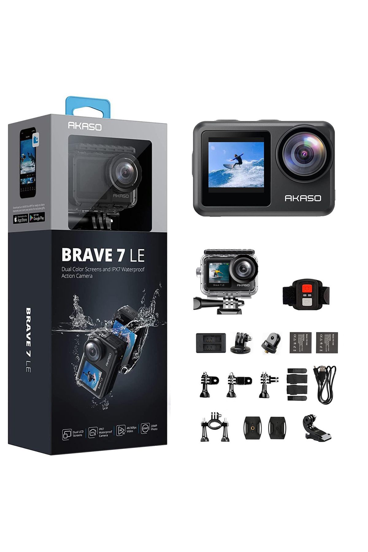 AKASO Brave 7 Le 4k Aksiyon Kamera Ve Süper Aksesuar Seti ( Türkiye 2 Yıl Garantili)