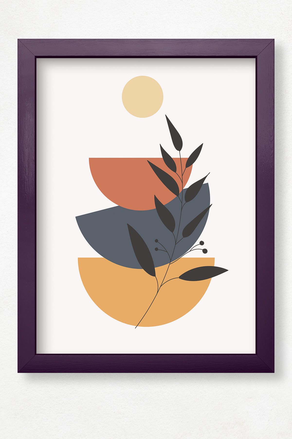 DuoArt Çiçek ve Bitki Soyut Abstract/Modern Boho/Doğal Ahşap Çerçeveli Poster/Çerçeve Rengi:Mürdüm