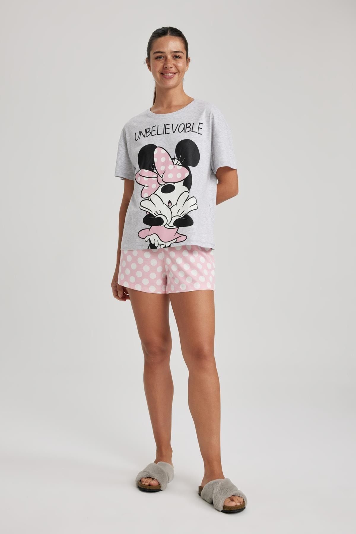 Defacto Fall In Love Disney Mickey & Minnie Kısa Kollu Şortlu Pijama Takımı A6855ax23hs