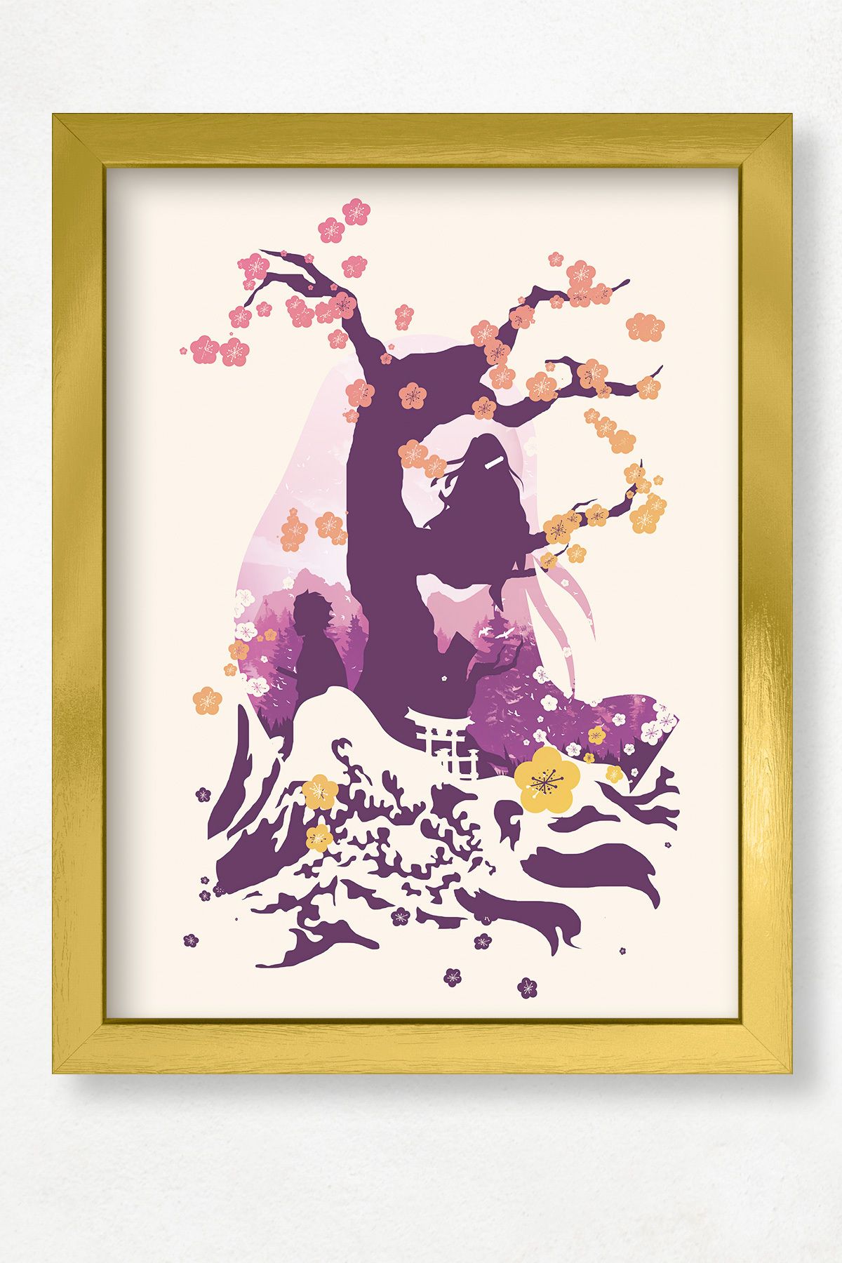 DuoArt Karakterler Anime Poster/Doğal Ahşap Çerçeveli Poster/Çerçeve Rengi:Altın