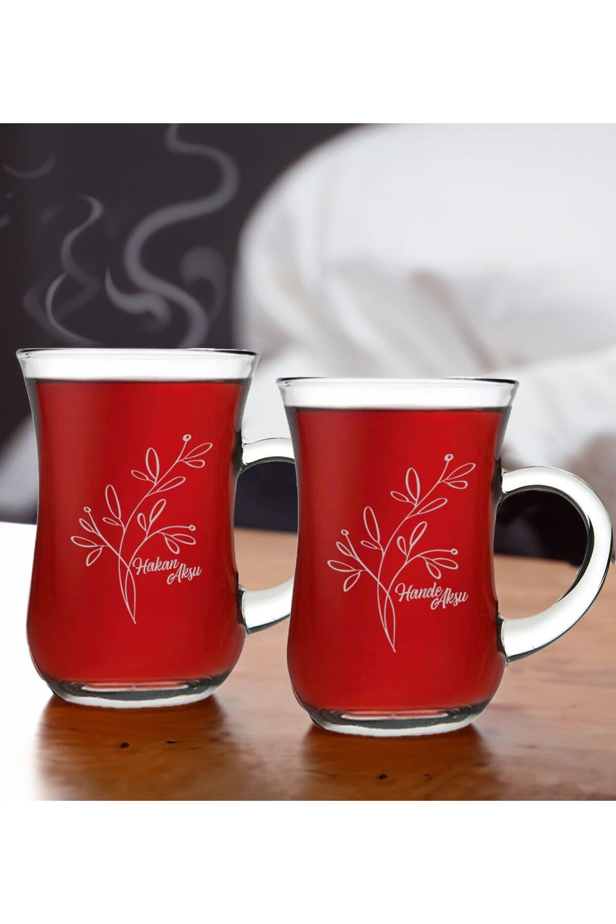 Bk Gift Kişiye Özel İsimli İkili Keyif Kulplu Çay Bardağı Seti-4, Arkadaşa, Sevgiliye Hediye, Ev Hed