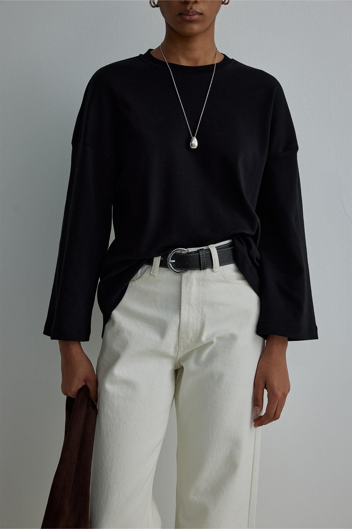 Suud Collection Siyah Katie Uzun Kollu Oversize Tişört