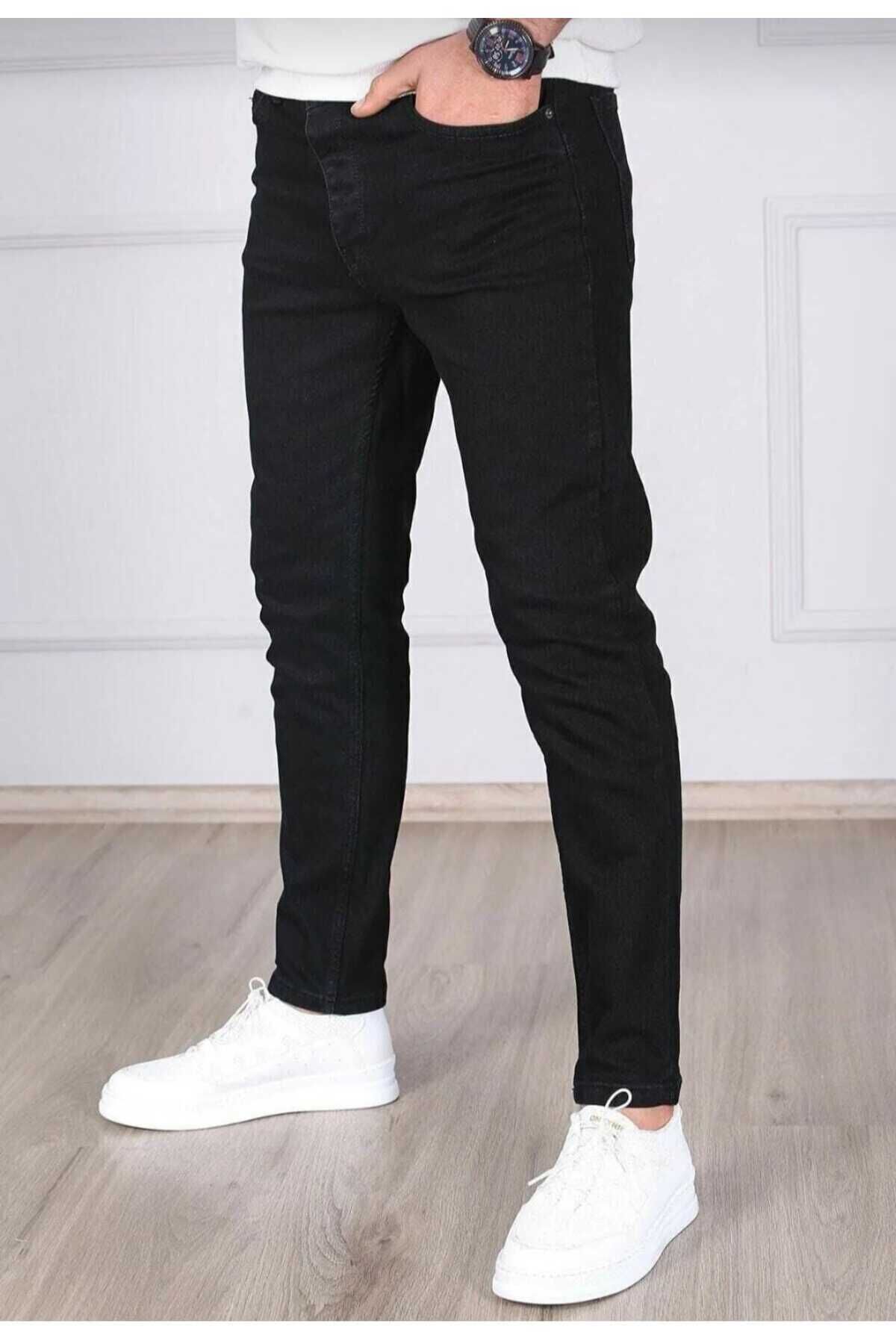 KING SEZAR Erkek Siyah Slim Fit Likralı Esnek Jeans Erkek Kot Pantolon