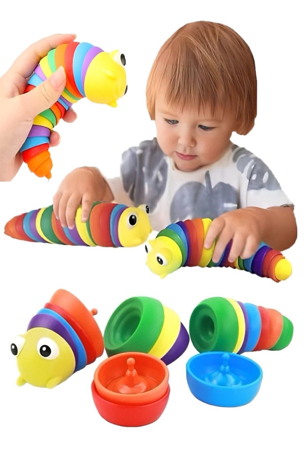 Hyd  Oyuncak Söktak Eğlenceli, Stres Ve Anksiyete Giderici Montessori Tırtıl Oyuncağı Renkli